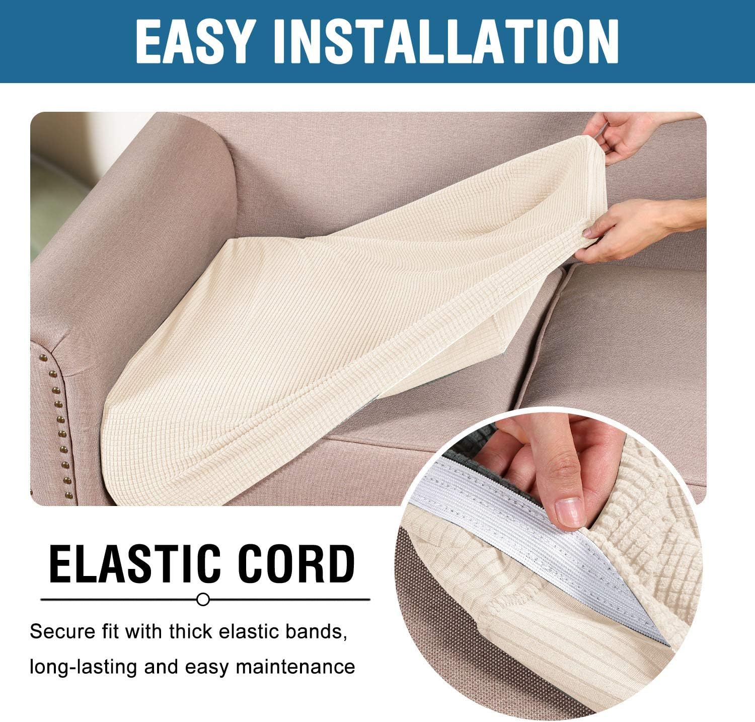 High Stretch Individual Seat Cushion Covers Sofa Slipcovers Couch Featuring Jacquard Textured Twill Fabric (3 Pack for 3 Sofa