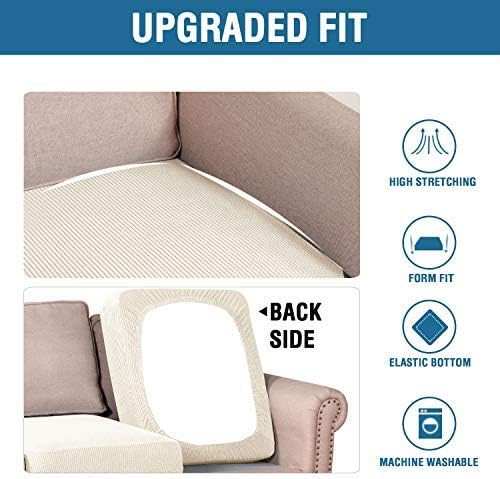 High Stretch Individual Seat Cushion Covers Sofa Slipcovers Couch Featuring Jacquard Textured Twill Fabric (3 Pack for 3 Sofa