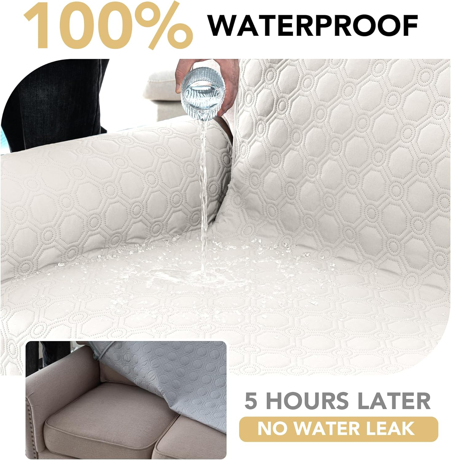 100% Waterproof Couch Cover for 3 Cushion Sofa Washable Pet Friendly with Elastic Straps Thick Durable Storage Pocket(XL Sofa