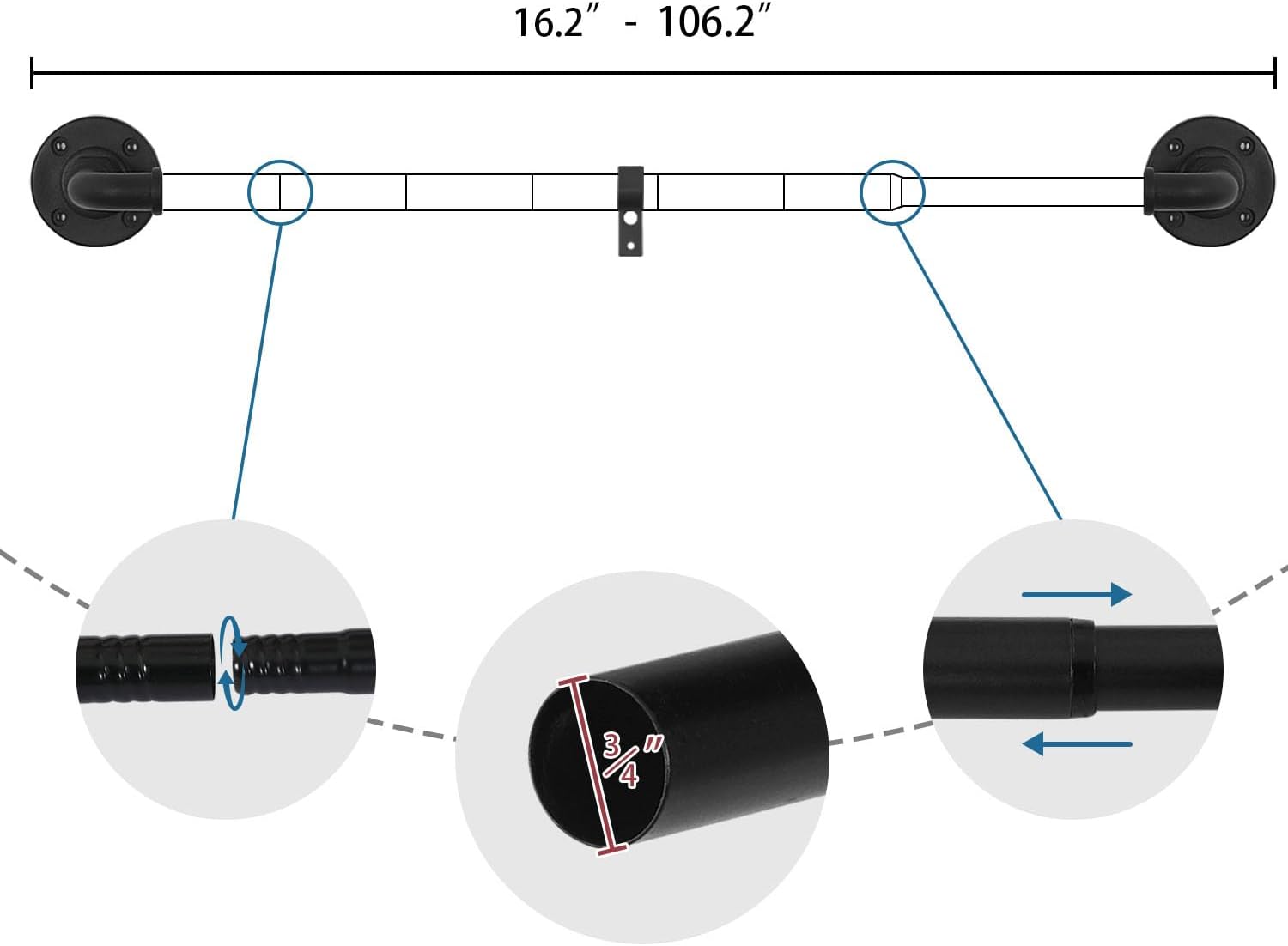 Wrap Around Curtain Rods for Windows 16.2 to 106.2 Inch