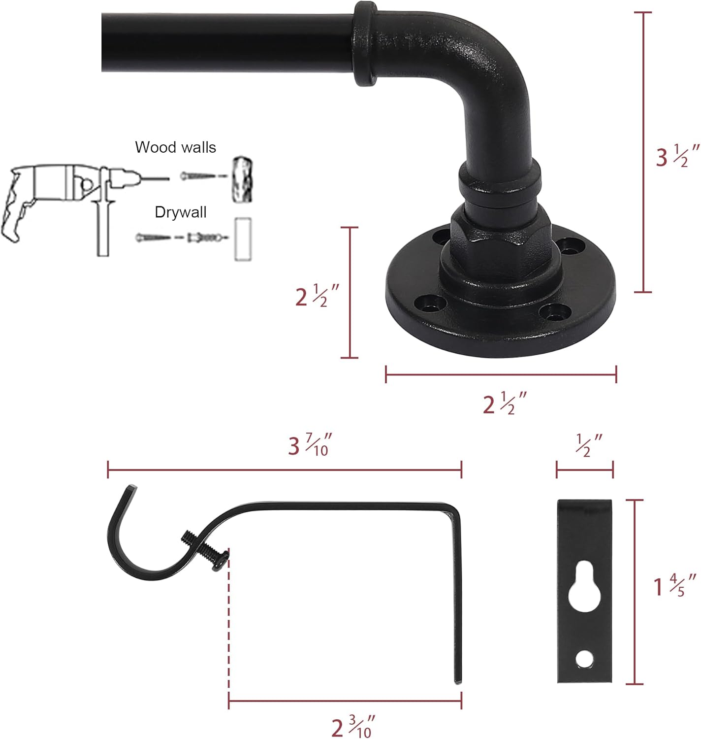 Wrap Around Curtain Rods for Windows 16.2 to 106.2 Inch