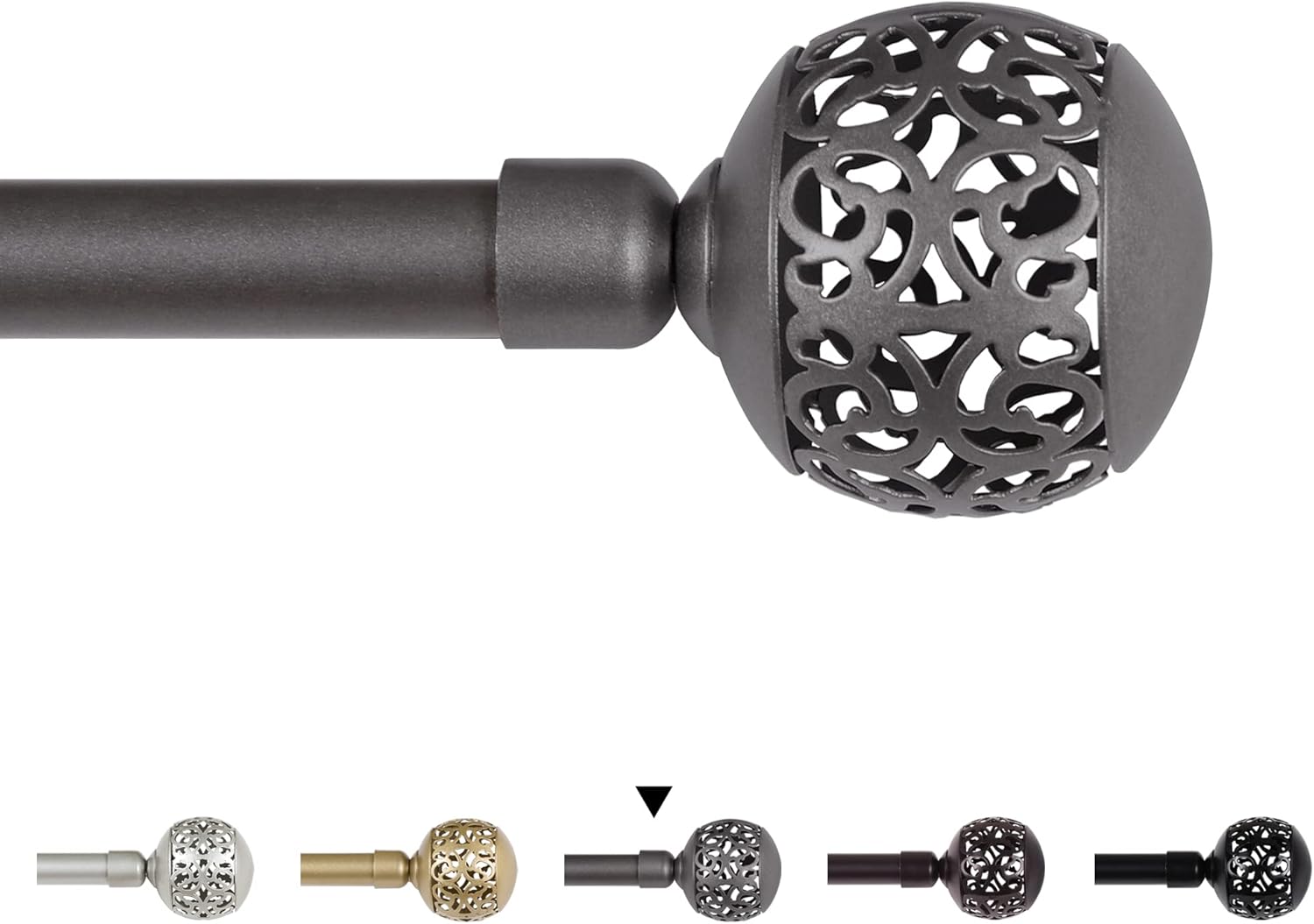 Window Treatment Single Curtain Rod Set Telescoping with Carved Hollow Ball Finials Window Treatment Single Curtain Rod Set Telescoping with Carved Hollow Ball Finials