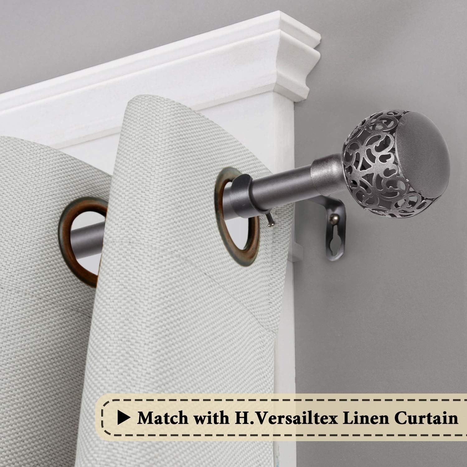 Window Treatment Single Curtain Rod Set Telescoping with Carved Hollow Ball Finials