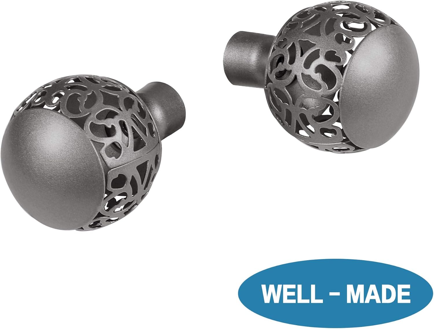 Window Treatment Single Curtain Rod Set Telescoping with Carved Hollow Ball Finials