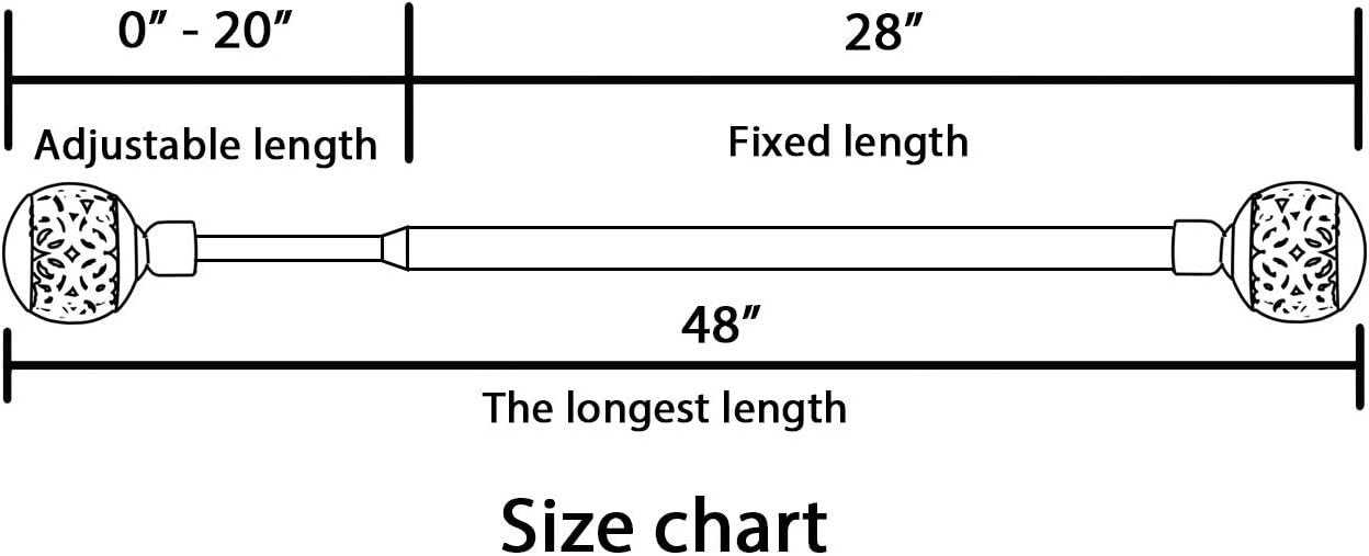 Window Treatment Single Curtain Rod Set Telescoping with Carved Hollow Ball Finials