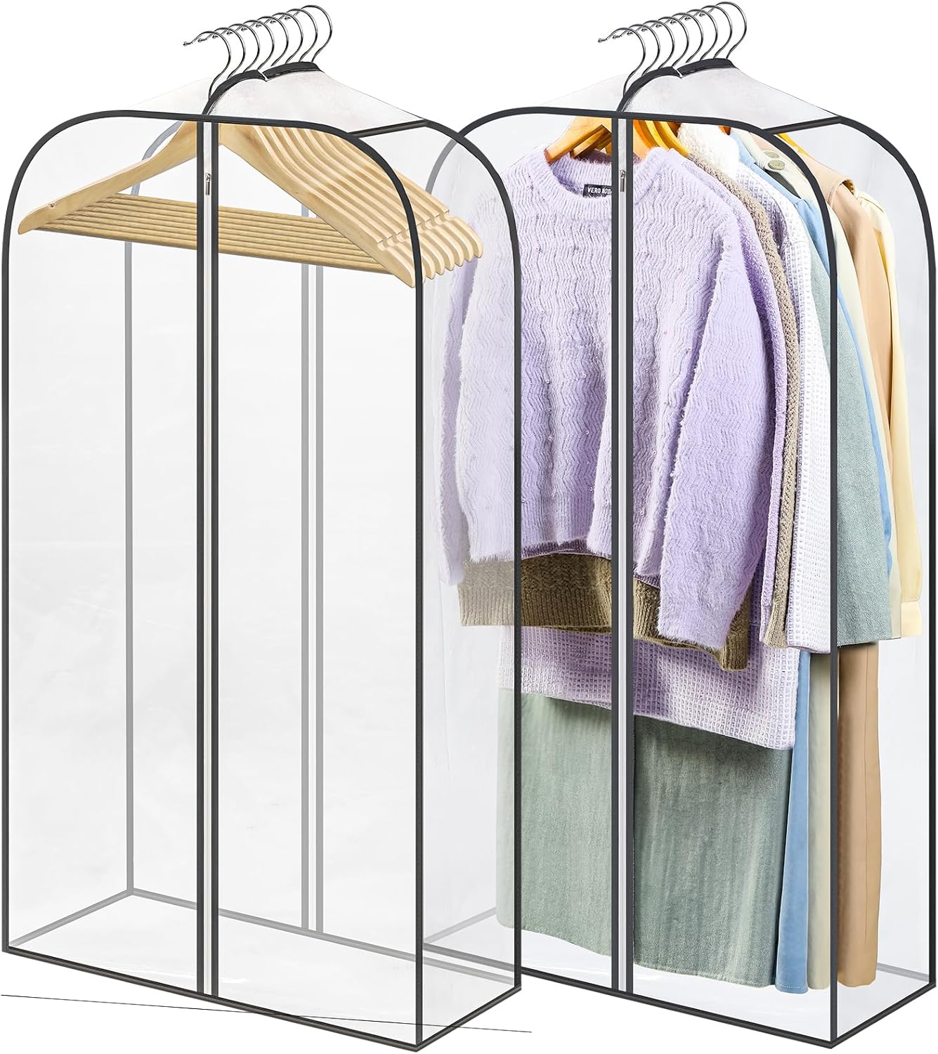 2 Pack Clear Garment Bags for Hanging Clothes with Zippers on Double Sides - 10%27%27 Storage Coat