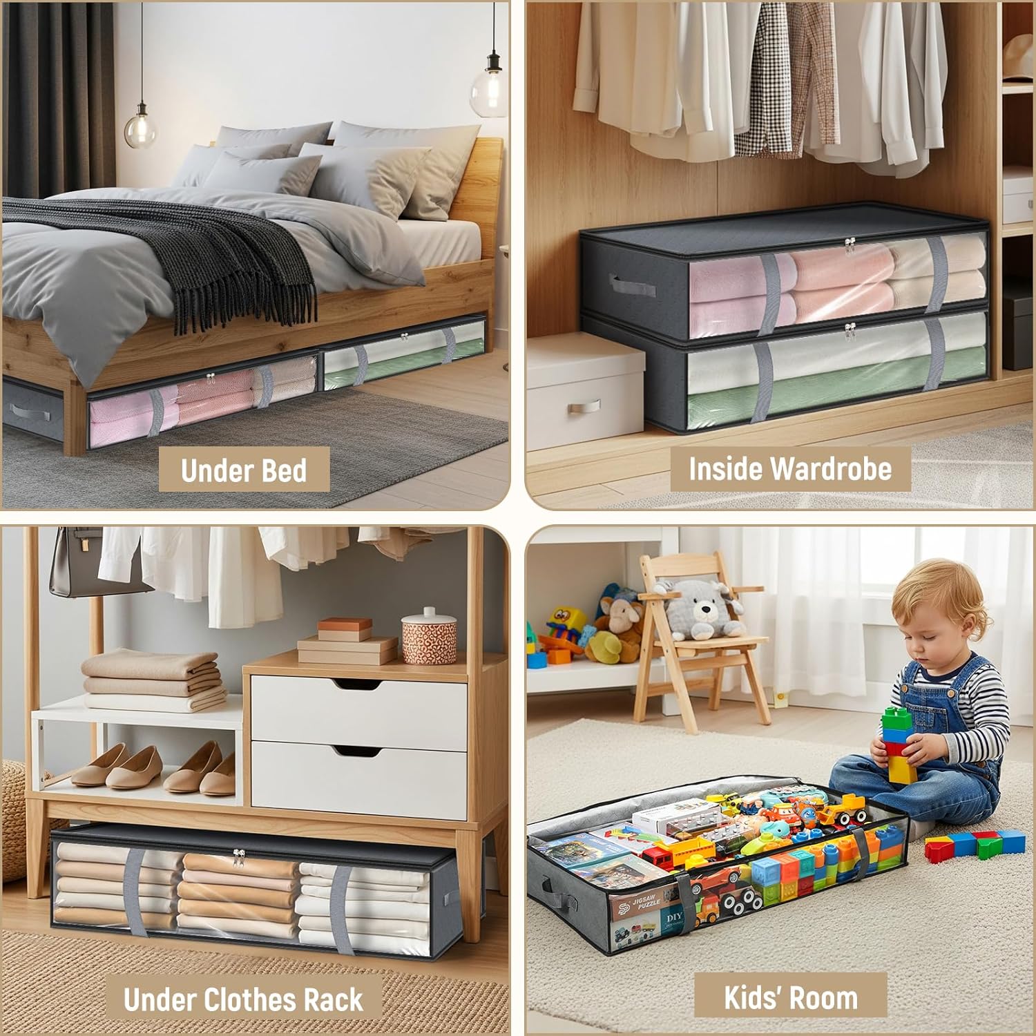 4 Pack 90L Under Bed Storage Containers - Underbed for Clothes