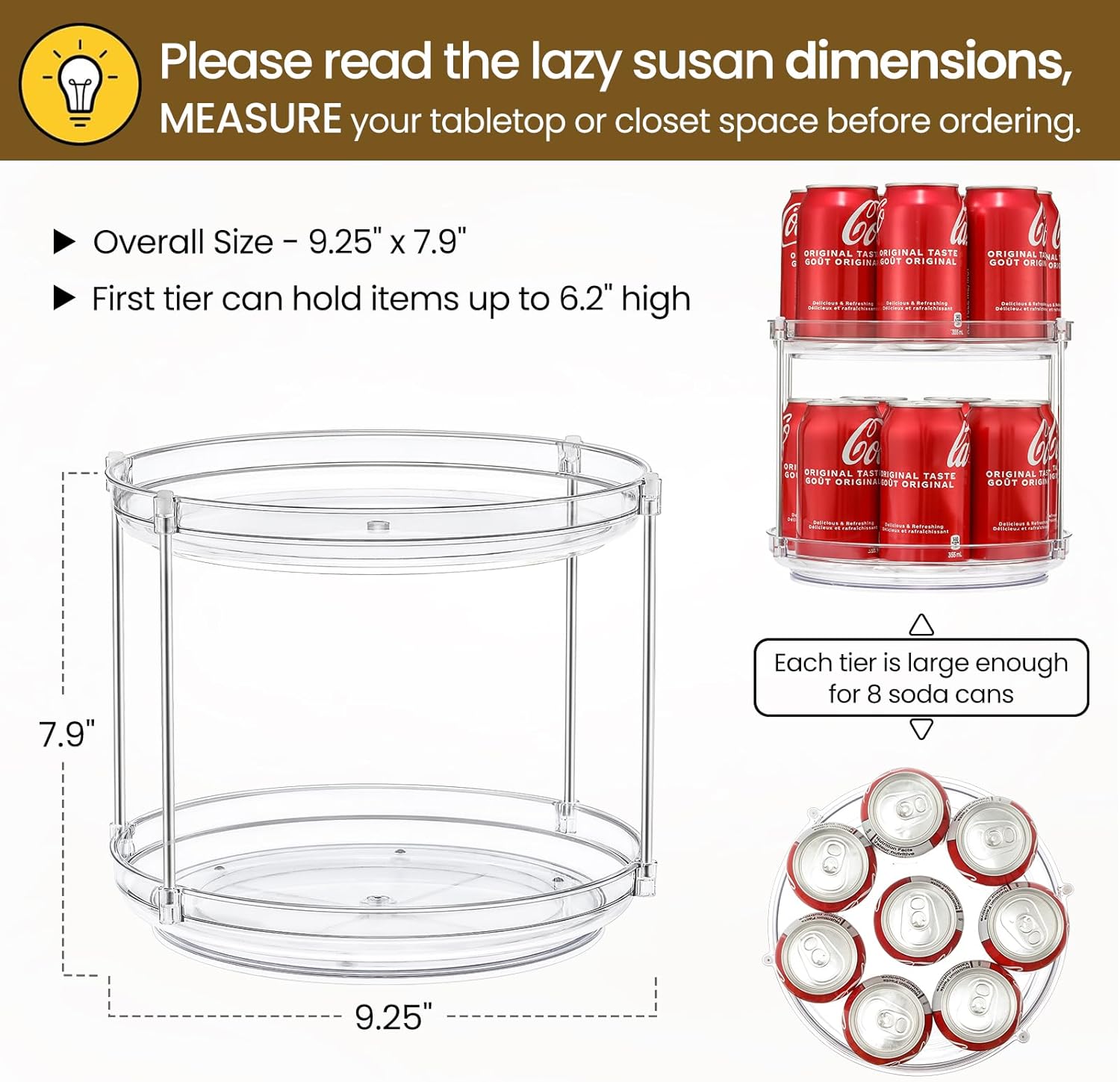 1 Pack 2 Tier Acrylic Clear Lazy Susan