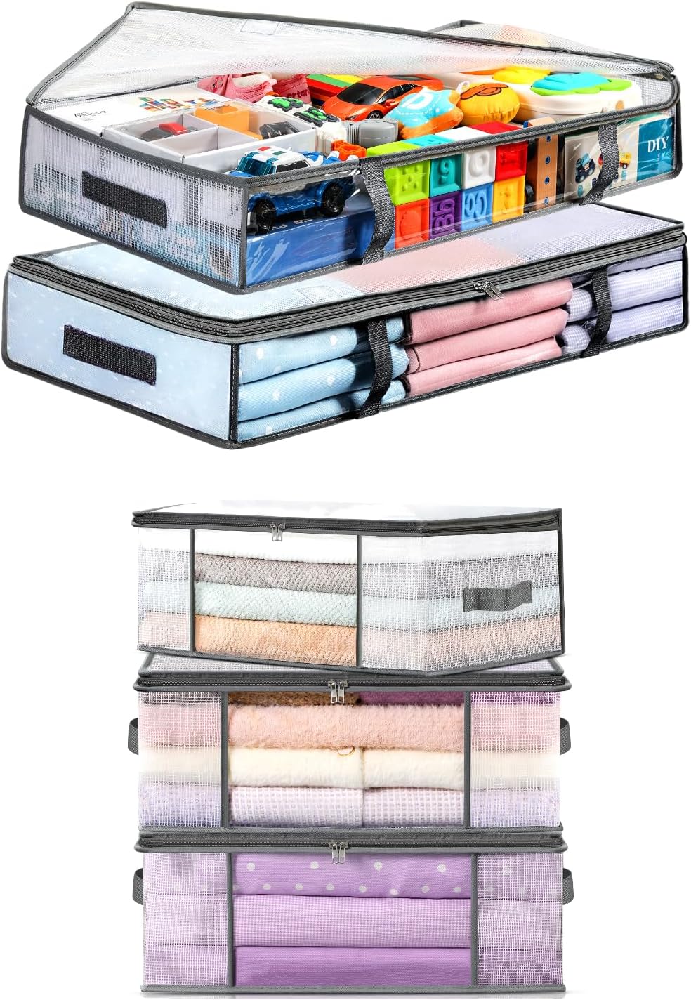 2 Pack Under Bed Storage Containers Bins-55L