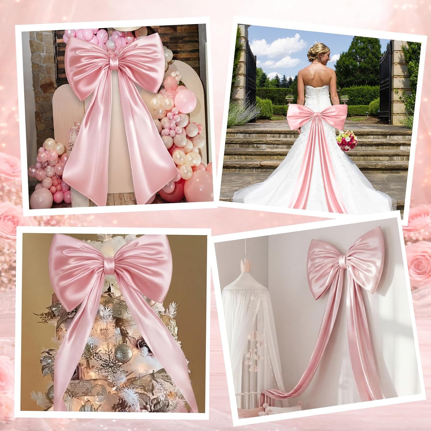 Large Pink Bow Decor Coquette Wall for Backdrop 24 x 36%27%27 Big Giant Satin Ribbon Tie Birthday Wedding Bridal Baby Shower Party Ballerina Room Hanging Decoration(Lining Support) 36 Inches