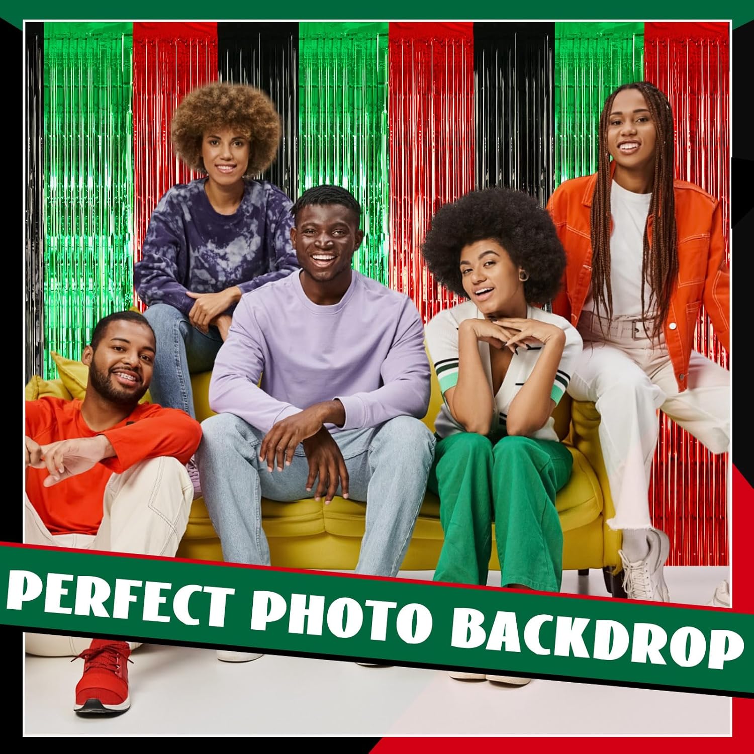 12 Pcs Juneteenth Party Decorations Freedom Day Foil Fringe Curtain Backdrop 100 x 39 Inch Metallic Tinsel Decor Black Red Green African American for Photo Props Red