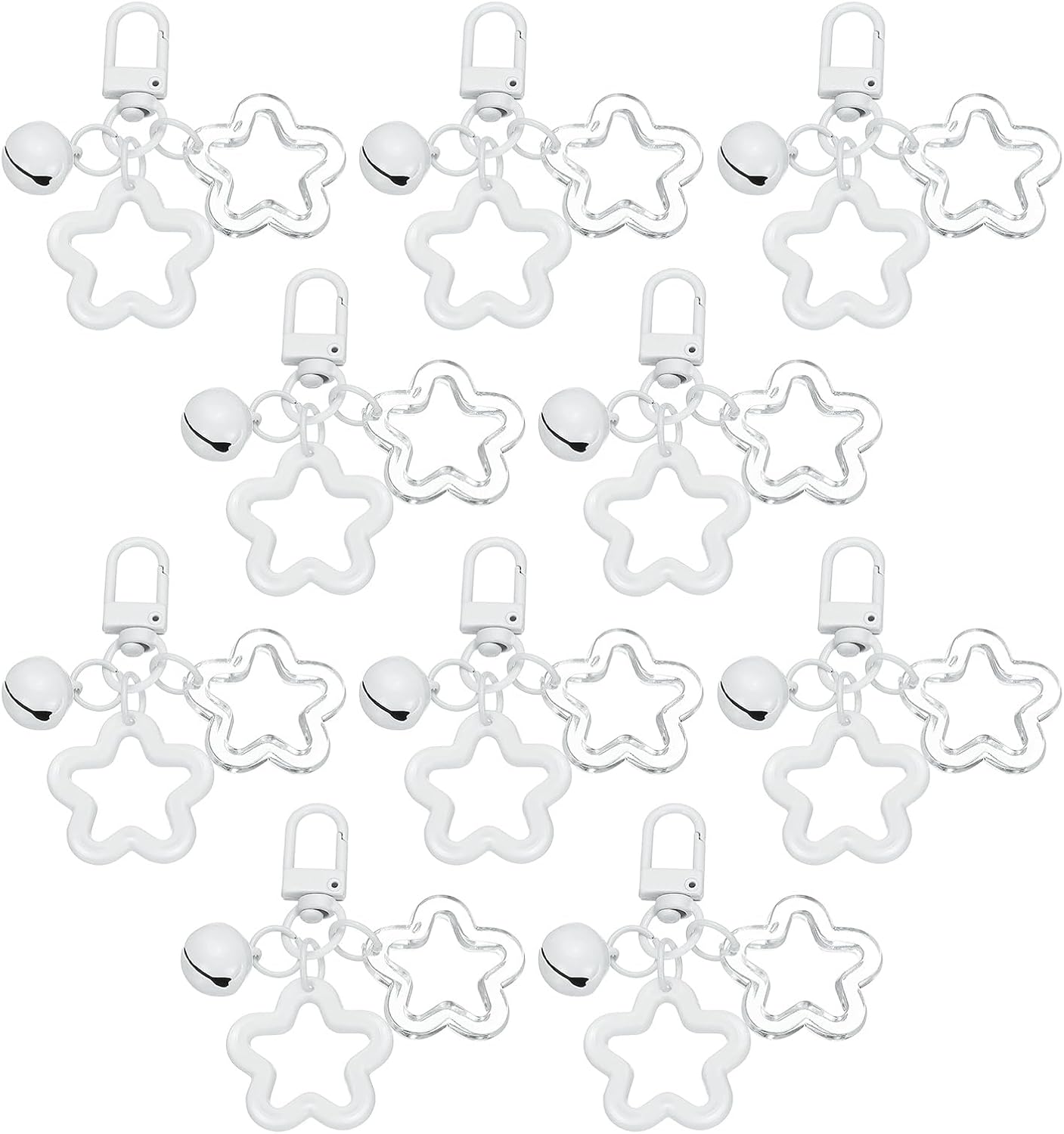 Star Keychain, Cute Keychain Charms Bulk Stars Bell Bag Key Ring for Women Leather Handbags White -
