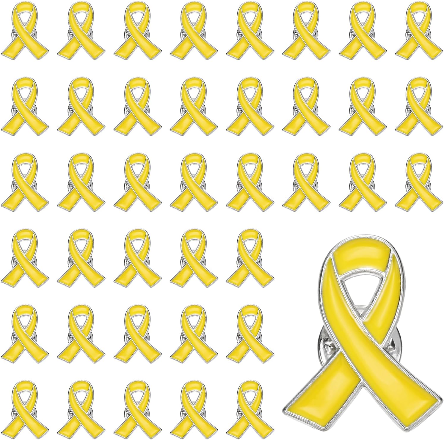 Ribbon Pins, Awareness Pins with Secure Clutch Back Enamel Lapel Brooch for Public Charity Support Fundraiser Events Yellow -