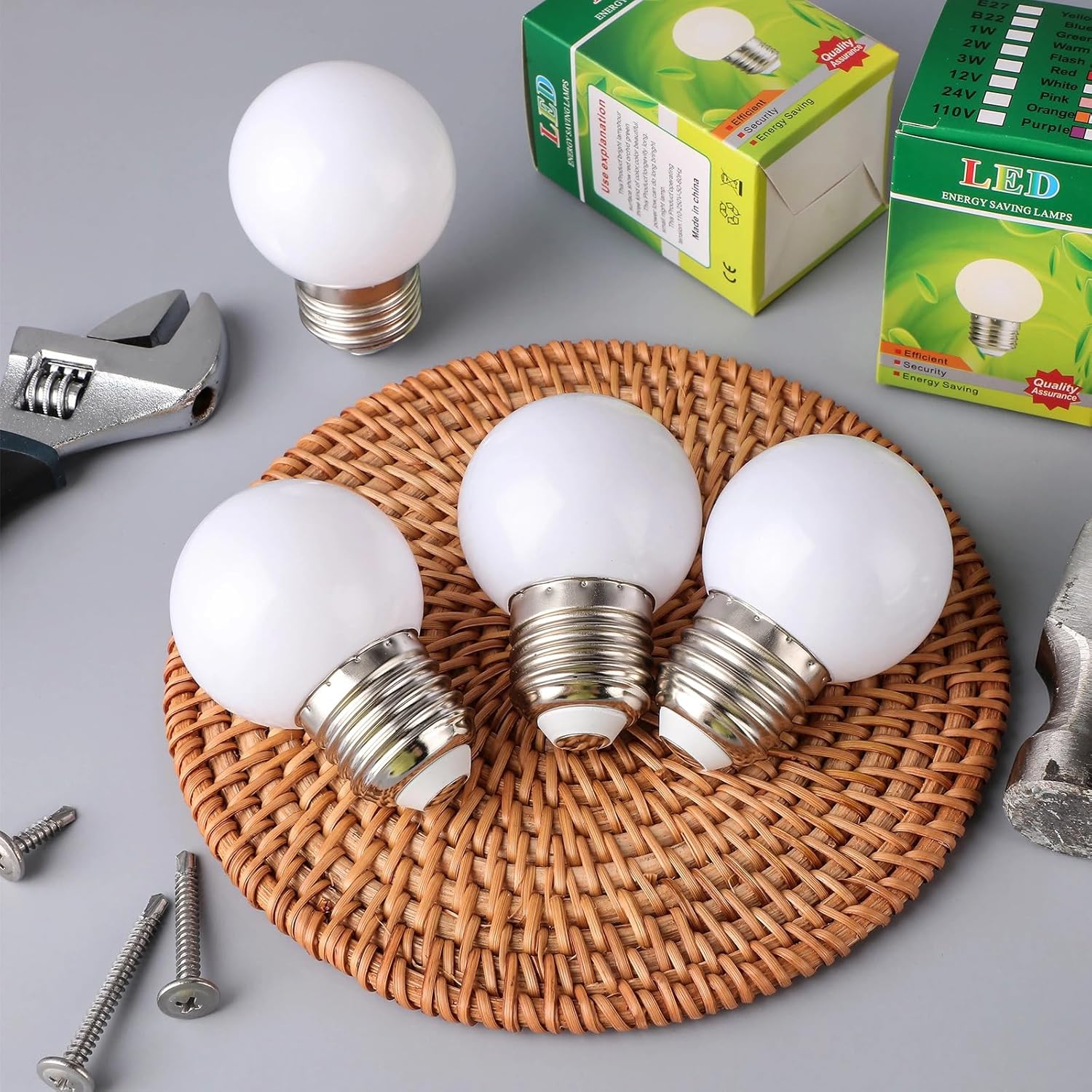 LED Night Light Bulb 1 Watt Low Wattage Bulbs 7.5 Equivalent 4511220 Lighting S11 White Lightbulb Small Globe with E26 Medium Base G45 2700k Not Dimmable for Outdoor Christmas
