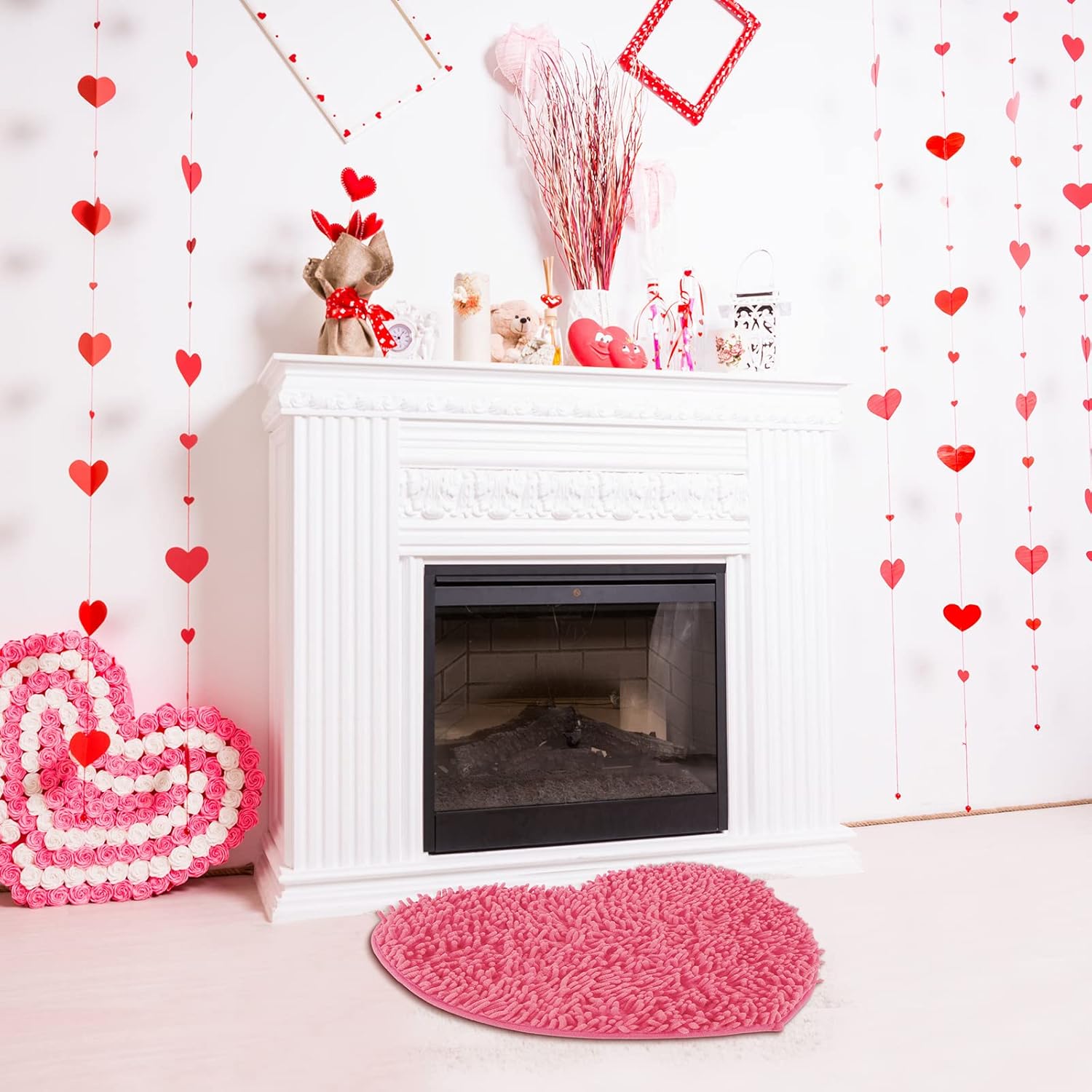 2 Pieces Valentine%27s Day Heart Rug Bath Mat Shaped Door Bathroom Area Set for Shower Bedroom Kitchen Decor