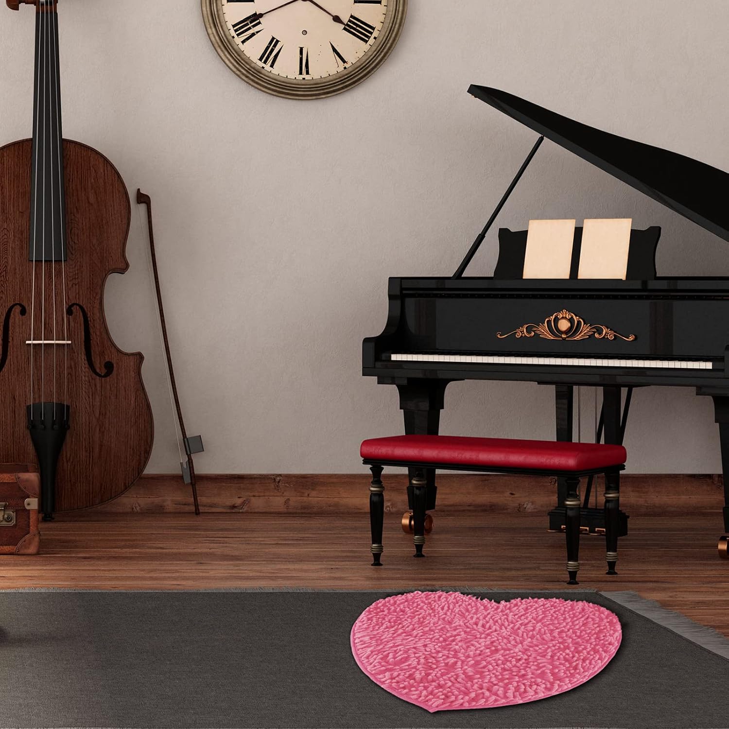 2 Pieces Valentine%27s Day Heart Rug Bath Mat Shaped Door Bathroom Area Set for Shower Bedroom Kitchen Decor