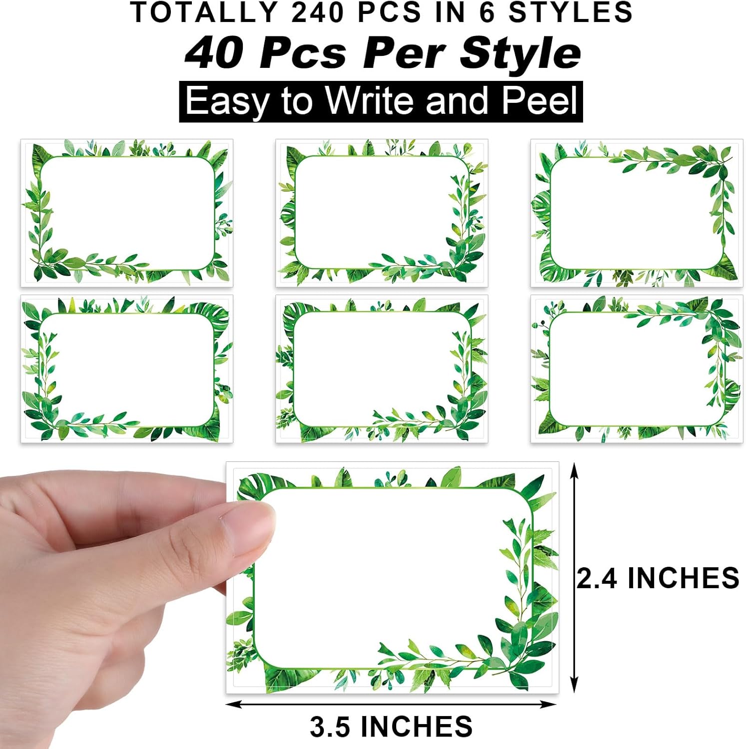 240 Pcs Greenery Name Tags Stickers Spring Green Leaves Border Tag Labels Party Personalized for Themed Office Home