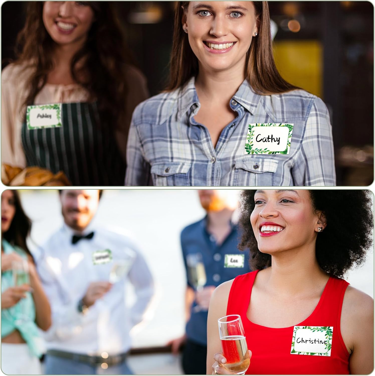 240 Pcs Greenery Name Tags Stickers Spring Green Leaves Border Tag Labels Party Personalized for Themed Office Home