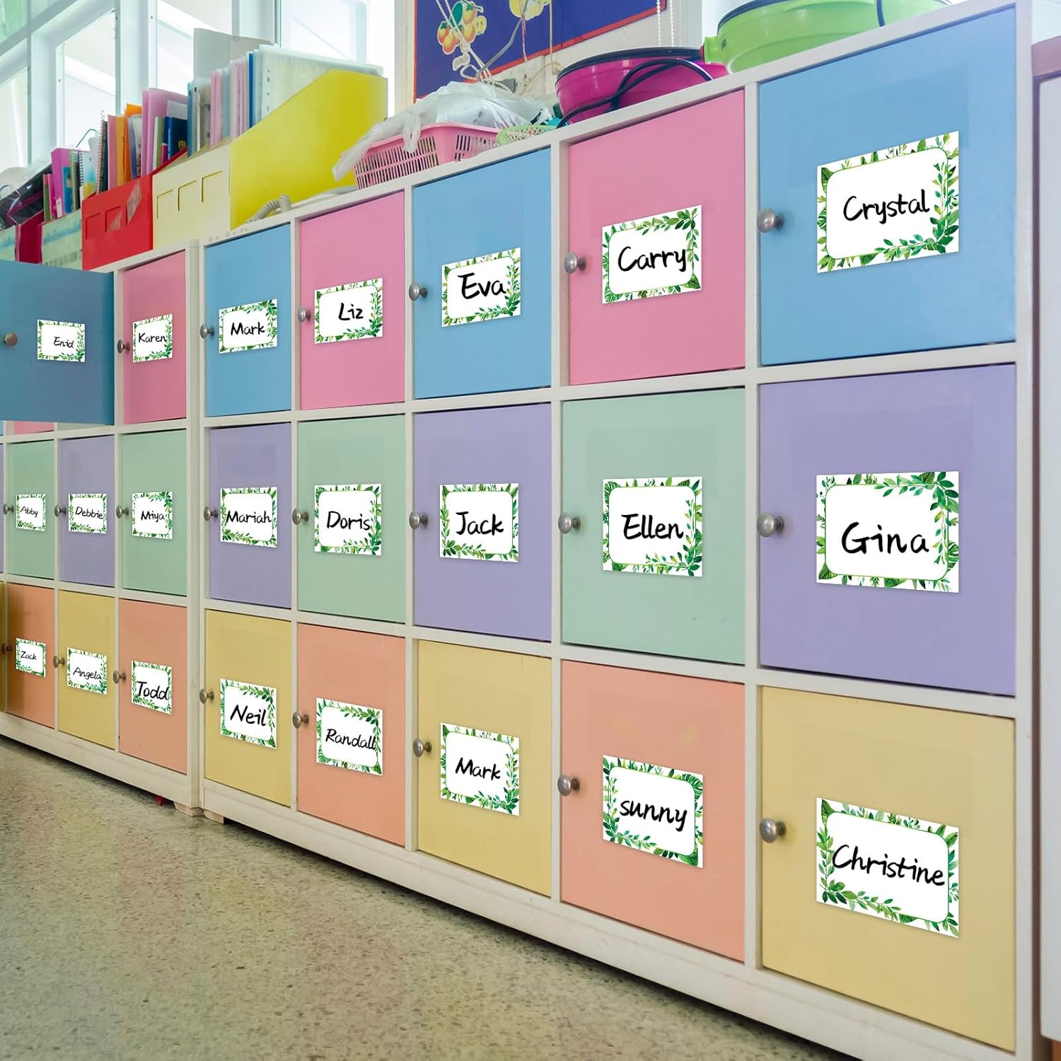 240 Pcs Greenery Name Tags Stickers Spring Green Leaves Border Tag Labels Party Personalized for Themed Office Home