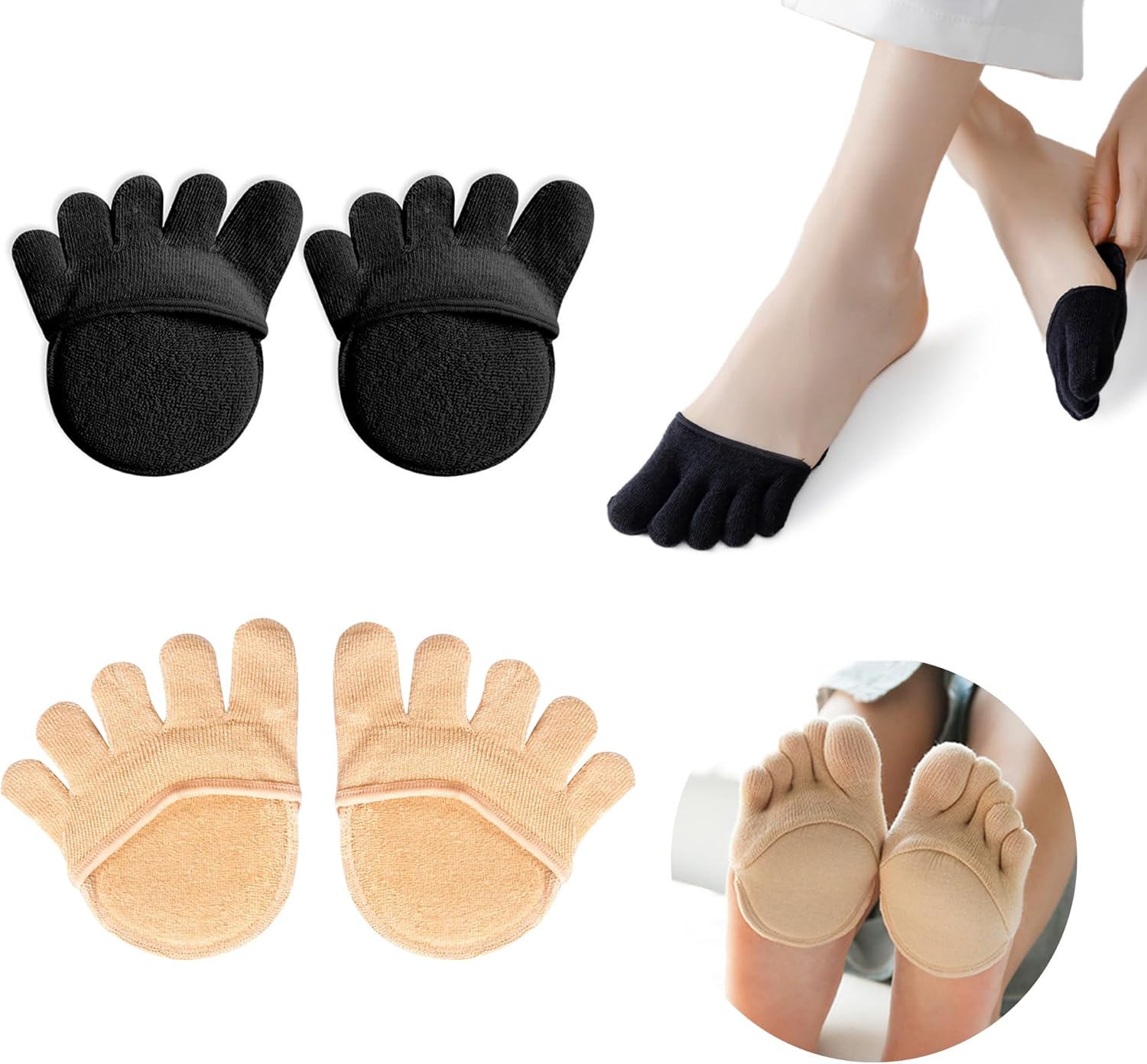 2Pairs Toe Topper Half Socks - Ball of Foot Cushions 2Pairs Toe Topper Half Socks - Ball of Foot Cushions
