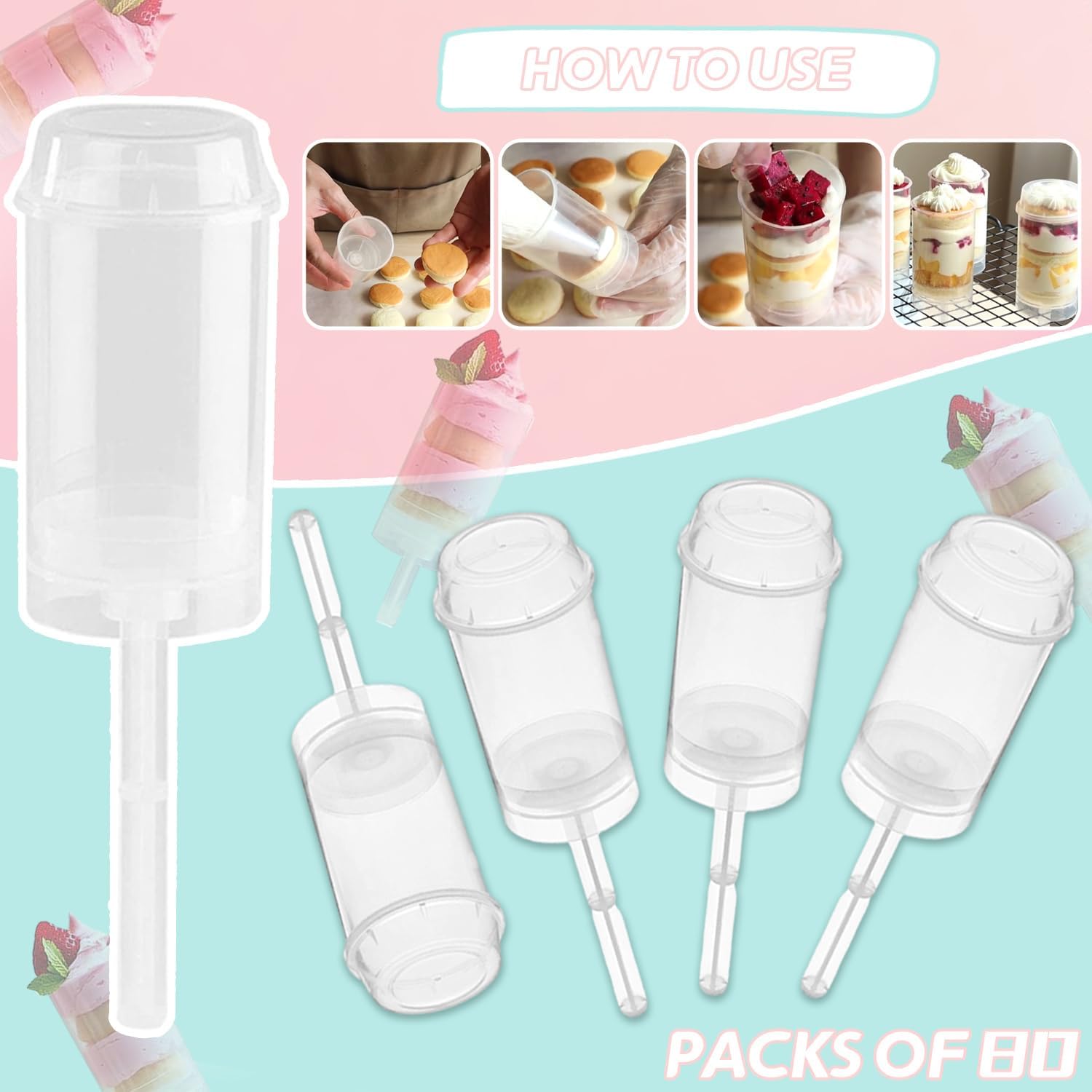 80 pcs Round Shape Clear Push-Up Cake Pop Shooter (Push Up Pops) Plastic Containers with Lids