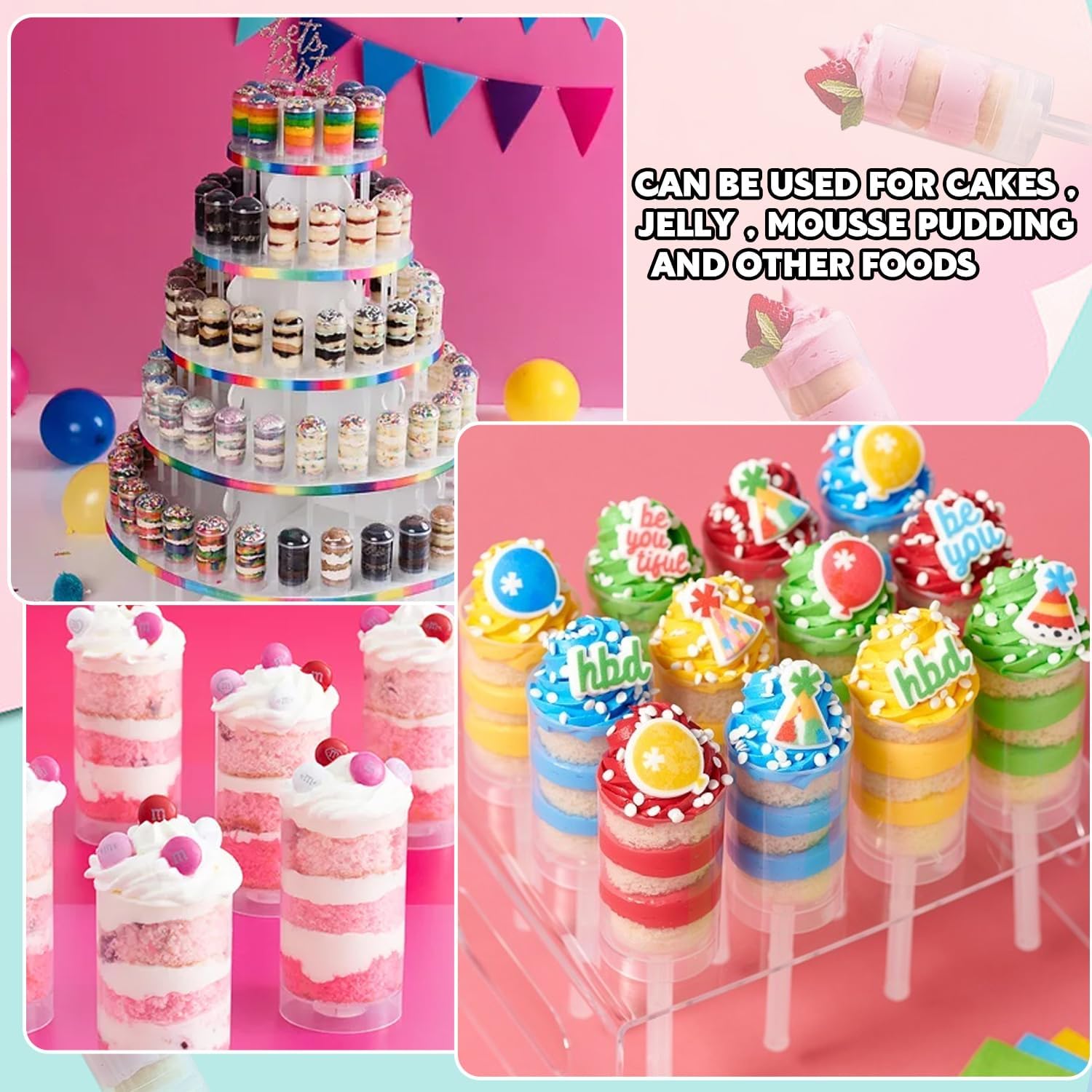 80 pcs Round Shape Clear Push-Up Cake Pop Shooter (Push Up Pops) Plastic Containers with Lids