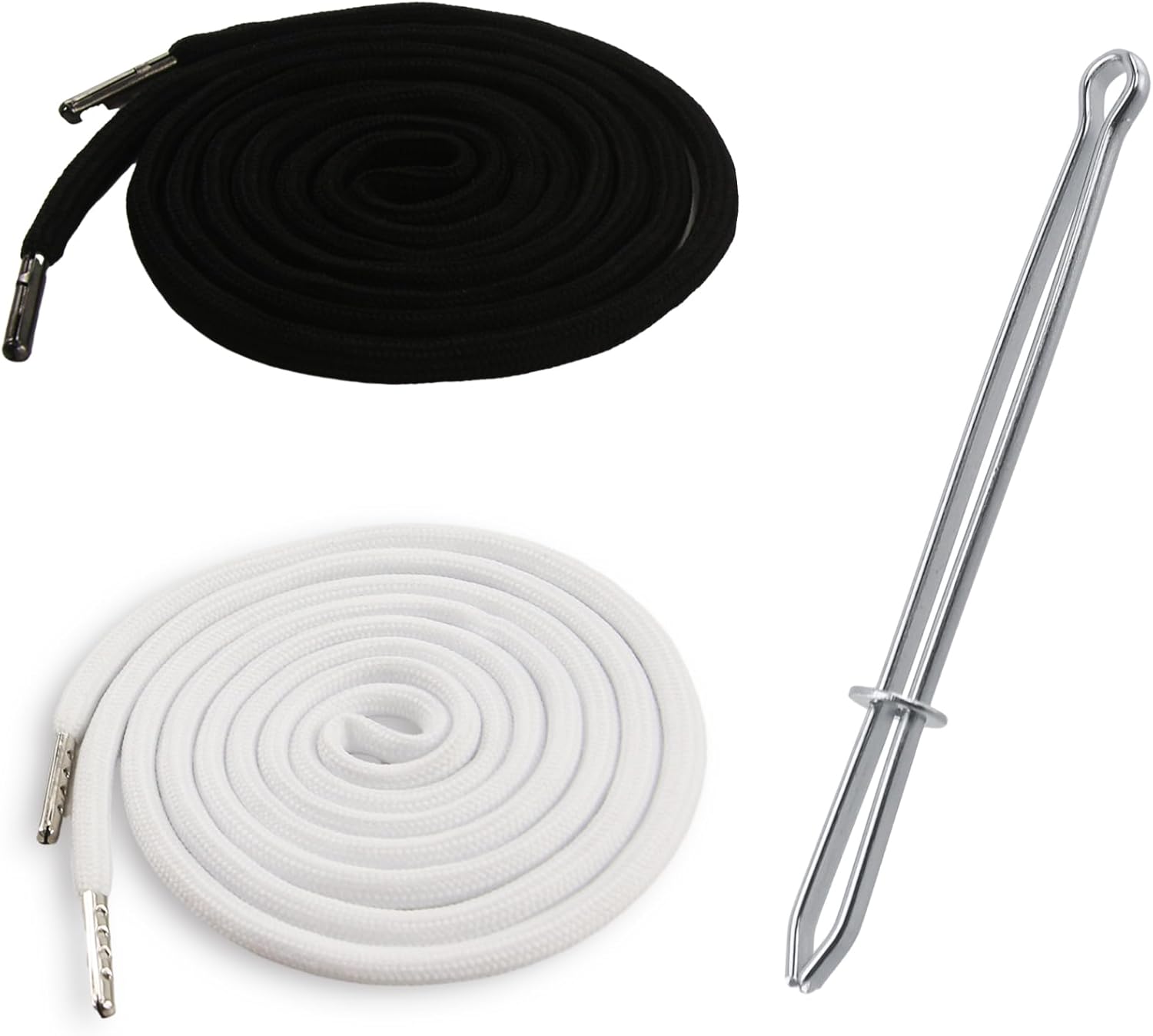2Pcs 51 Inch Cotton Drawstring Cord Replacement Drawstrings for Sweatpants and Shorts，Universal Hoodies，Premium Hoodie String Replacement，with Easy Metal Threader.（Black+White Black+white