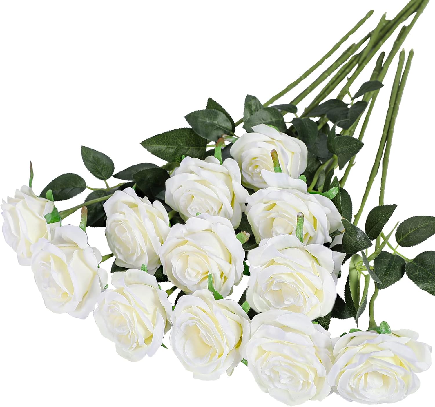 Artificial Flowers - 12 pieces - Rayon Flowers - Realistic Rose Bouquet - Long Stems - Suitable for Home - Wedding - Party - Decoration - White Artificial Flowers - 12 pieces - Rayon Flowers - Realistic Rose Bouquet - Long Stems - Suitable for Home - Wedding - Party - Decoration - White
