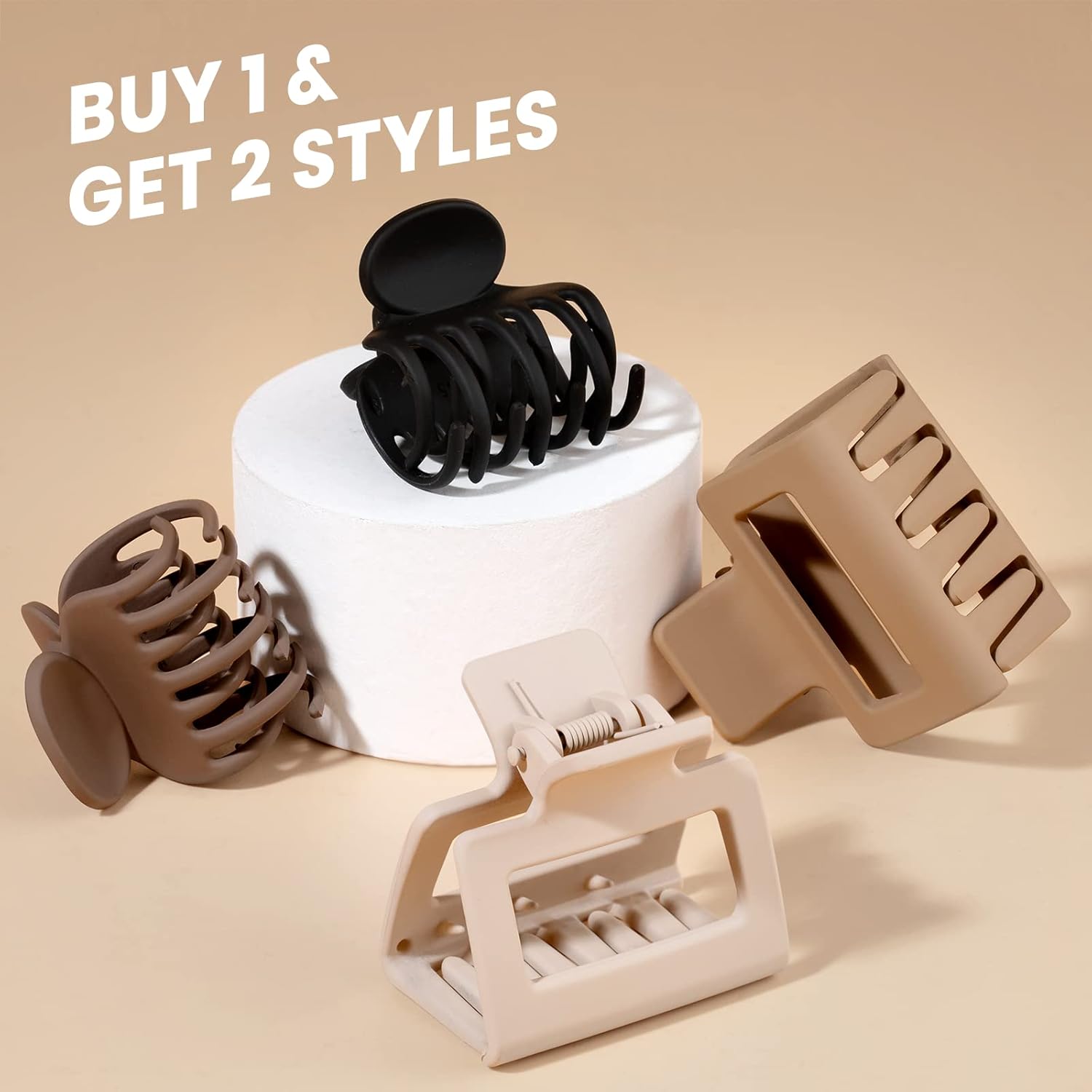 Hairpins - claw clips - ladies%27 hairpins - ladies%27 hair accessories - matte hairpins - 8 pieces - rectangular and double row small claw clips - non-slip pins - beige - khaki - brown - black