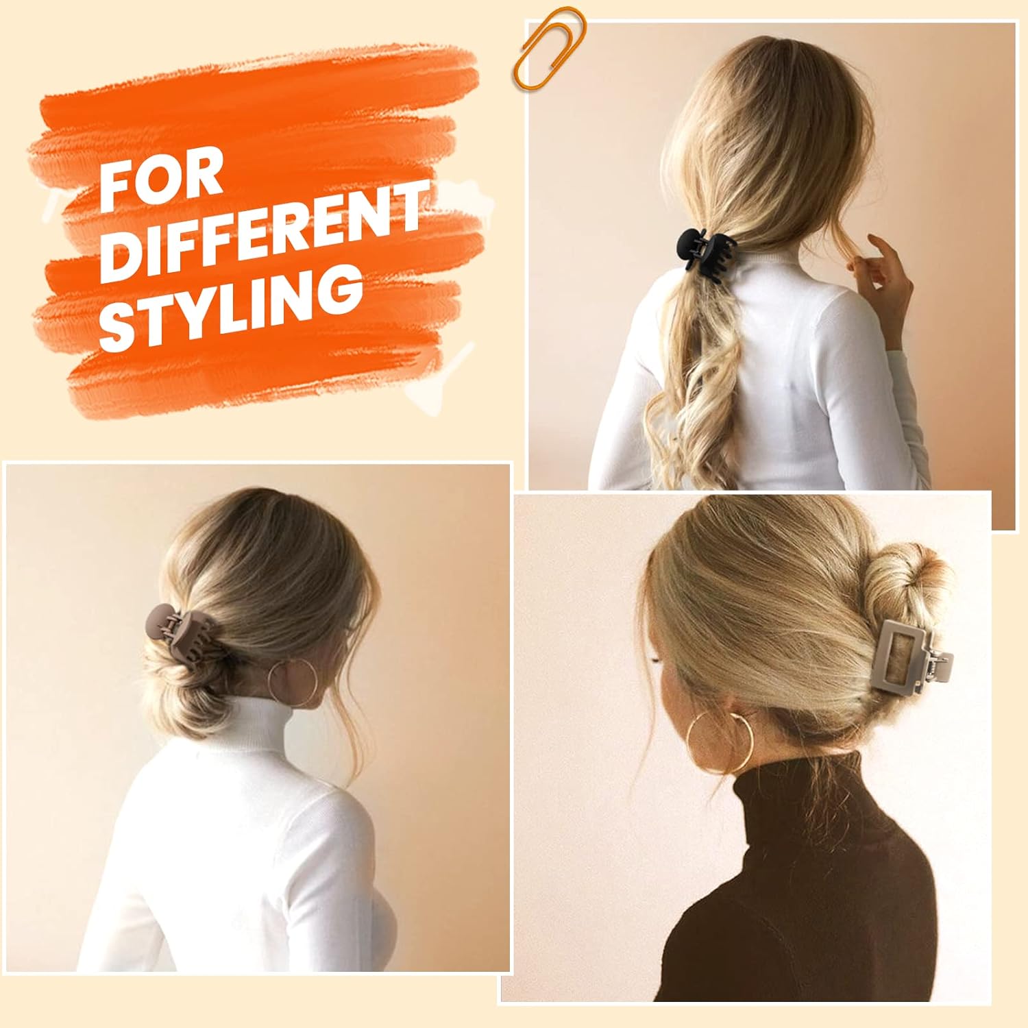 Hairpins - claw clips - ladies%27 hairpins - ladies%27 hair accessories - matte hairpins - 8 pieces - rectangular and double row small claw clips - non-slip pins - beige - khaki - brown - black