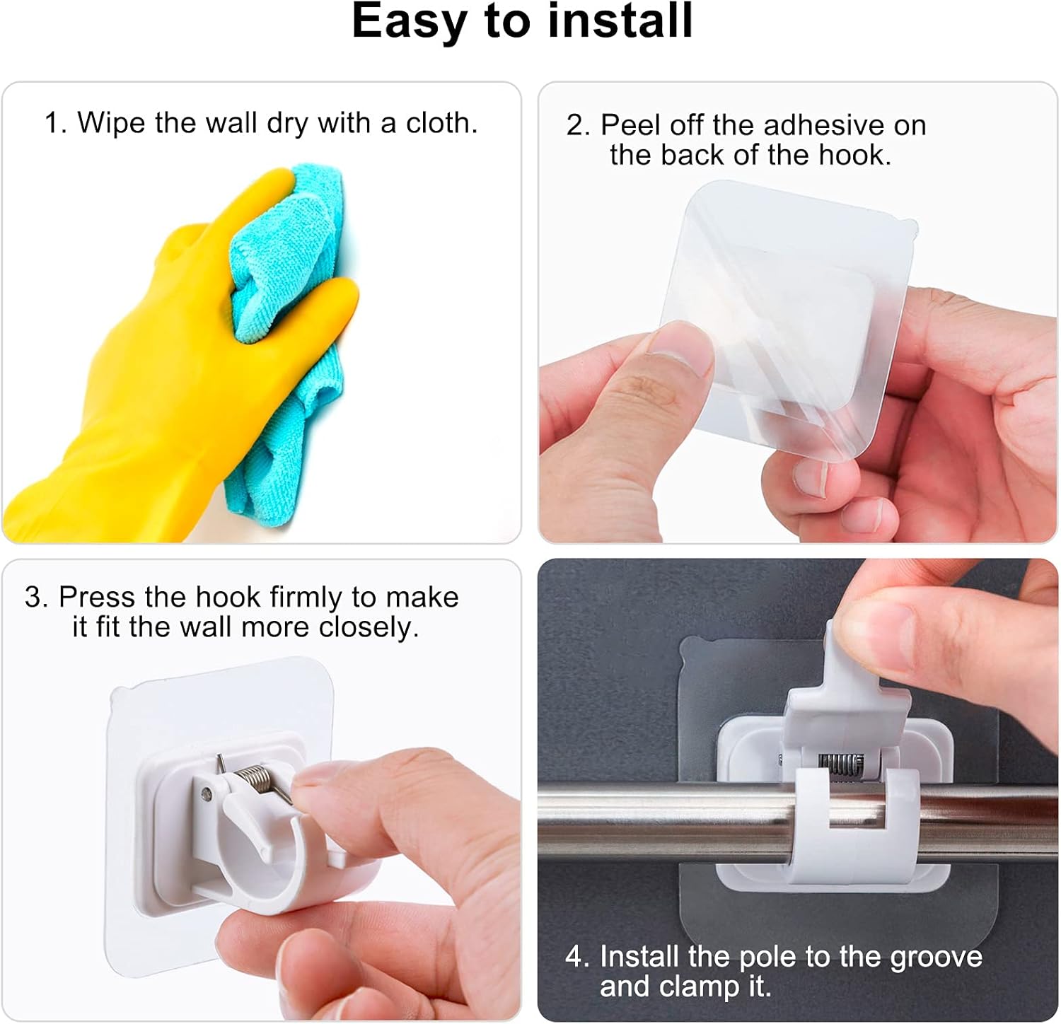 4 pieces self-adhesive curtain rod brackets No drilling required Curtain hooks Fixed rod bracket Curtain rod wall mounting bracket Towel bar hooks for home Bathroom Kitchen Hotel Towel Clothes Hanging (White)