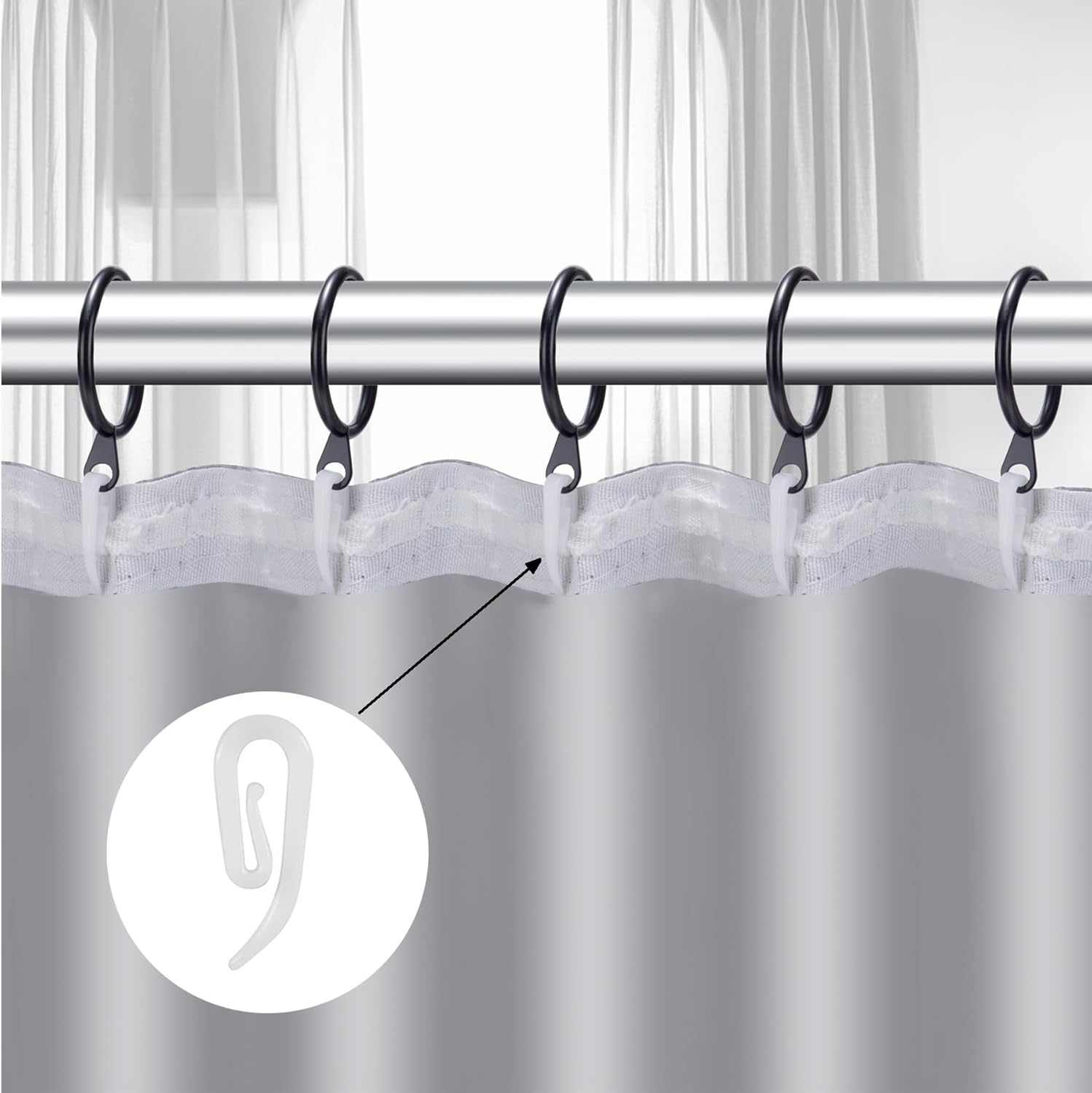 White plastic hooks for windows and door curtains - curtain hooks - suitable for windows