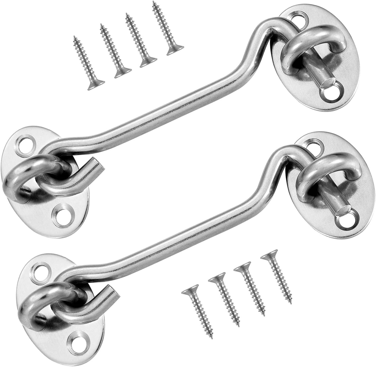 2-pack cabin door latches with hook and eye, 10 cm stainless steel door lock with mounting screws, sturdy twist latch for windows, sliding doors, bedrooms and bathrooms