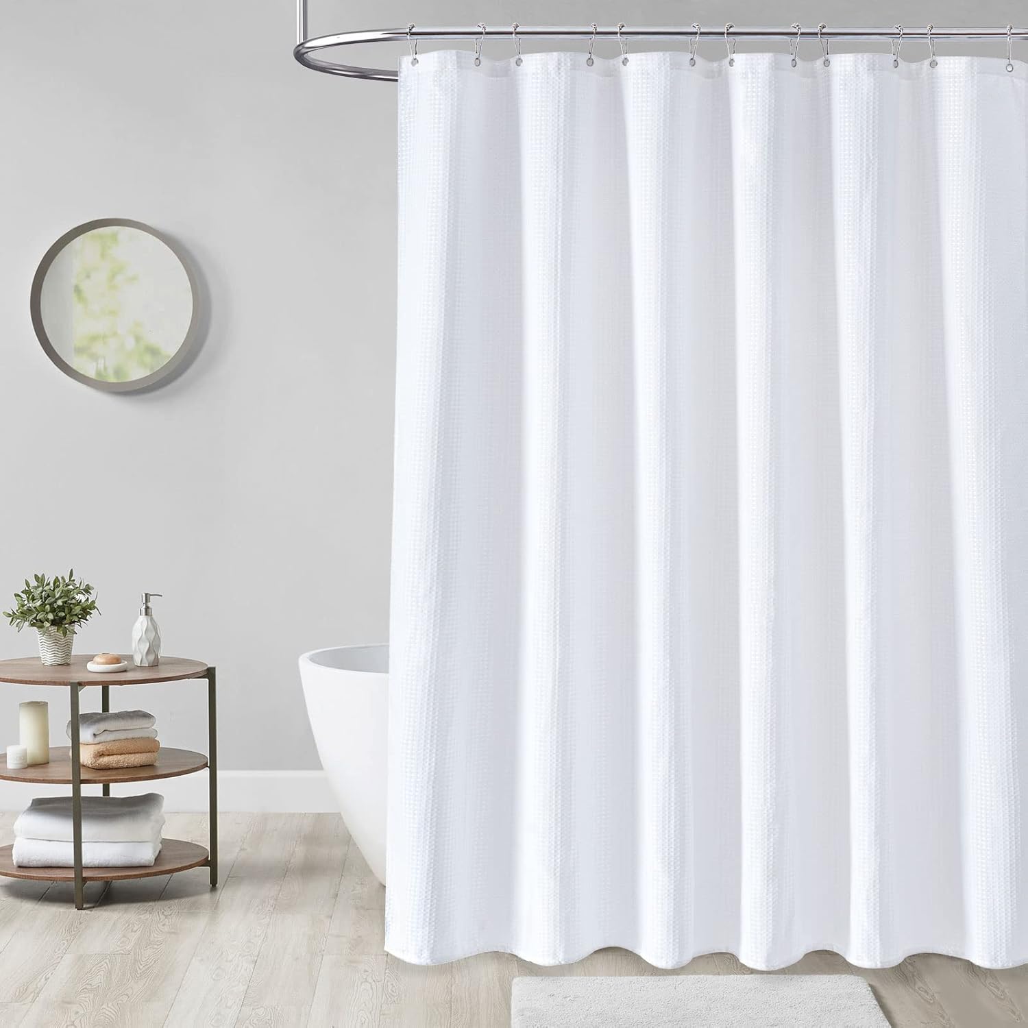 Shower Curtain - Waffle Shower Curtain - 180 x 200 cm - White Shower Curtain - Textured Fabric - Bathroom Shower Curtain - Waterproof - Machine Washable