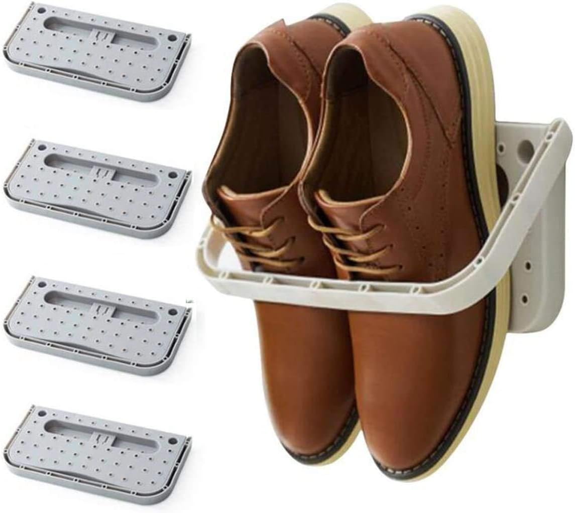 Shoe rack - 4 pieces - Grey - Foldable - Wall-mounted shoe rack - Foldable shoe rack - Punch-Free - Simple shoe rack - Plastic Shoe rack - 4 pieces - Grey - Foldable - Wall-mounted shoe rack - Foldable shoe rack - Punch-Free - Simple shoe rack - Plastic