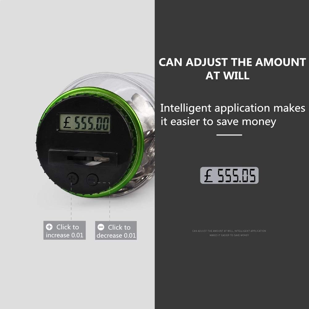 Digital piggy bank UK Coin counter - Large transparent piggy bank with LCD screen - piggy bank as a gift for kids and adults (large size)