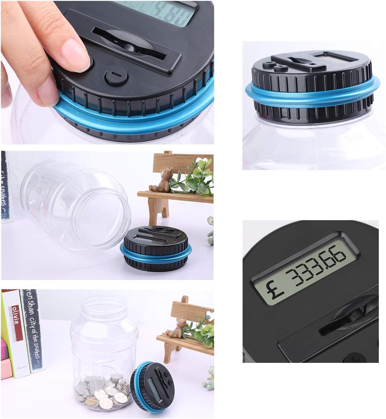 Digital piggy bank UK Coin counter - Large transparent piggy bank with LCD screen - piggy bank as a gift for kids and adults (large size)