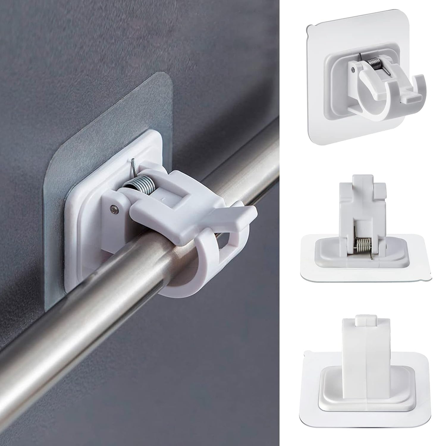 4 pieces of self-adhesive curtain rod brackets No drilling required Curtain hooks Fixed rod bracket Curtain rod wall mounting bracket Towel rod hooks for home Bathroom Kitchen Hotel Towel Clothes Hanging (White)