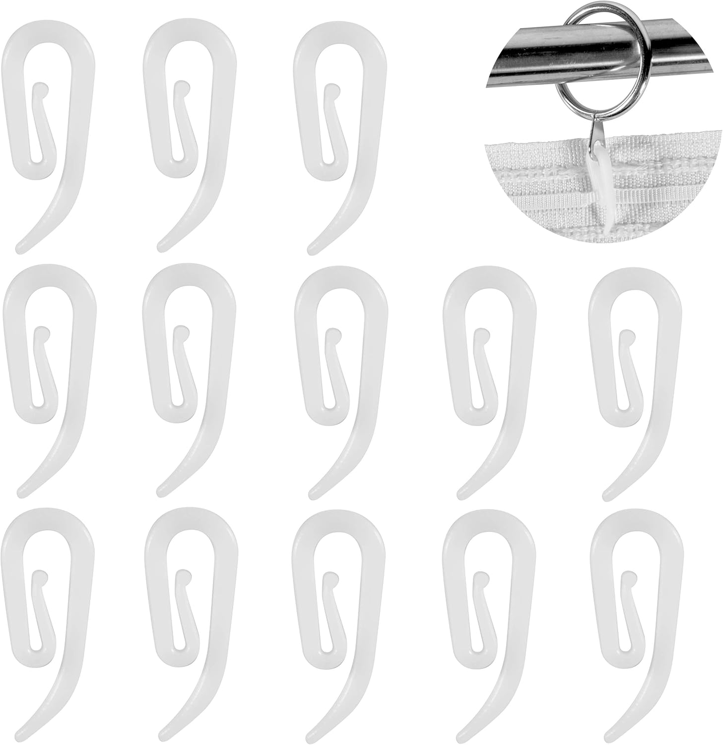 White plastic hooks for windows and door curtains - curtain hooks - suitable for windows