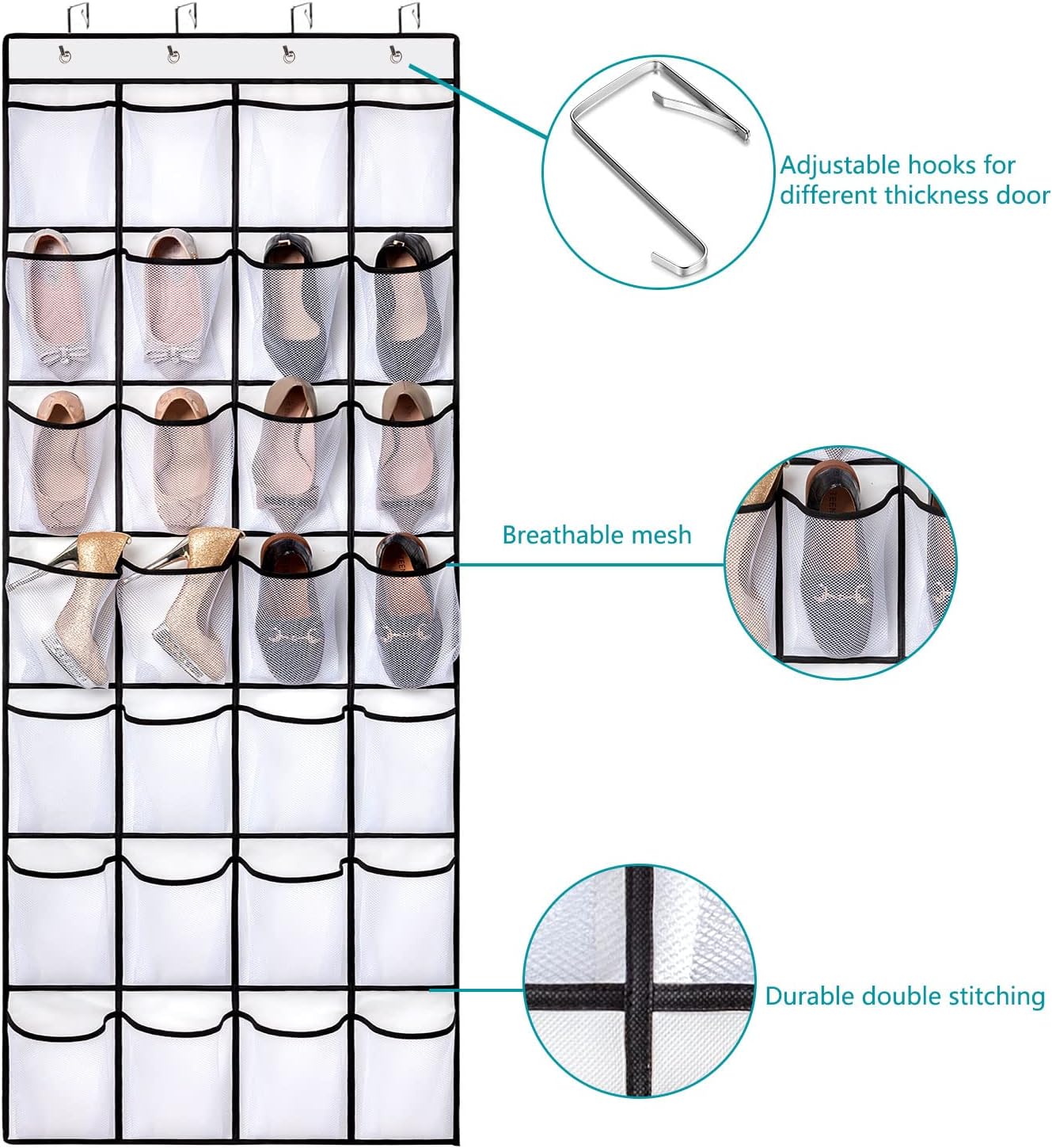 Hanging shoe bag organizer - 28-compartment shoe rack behind the door - transparent shoe rack - hanging shoe rack behind the door - large capacity shoe rack - with hooks