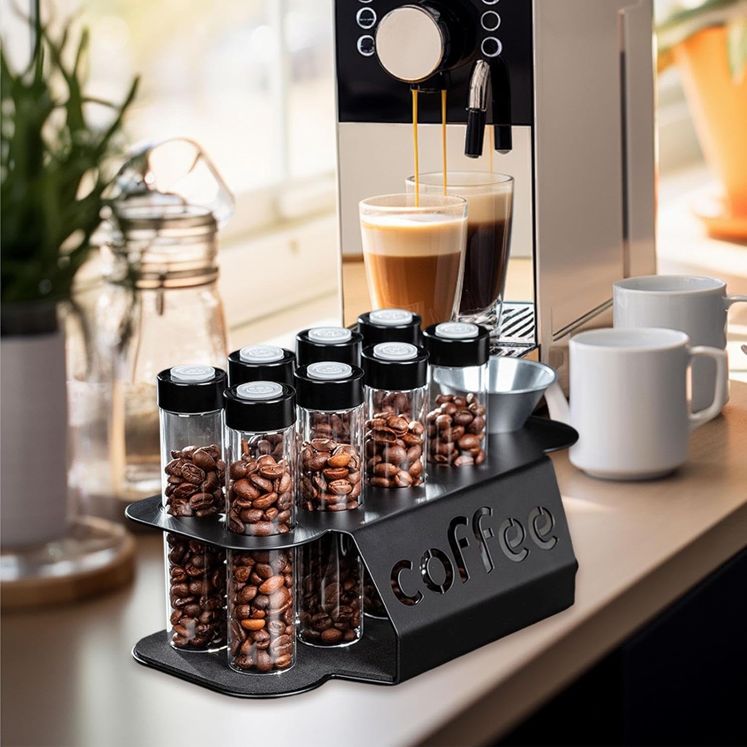 Coffee Bean Storage Containers - 8-pack Glass Jars for Storing Coffee Beans - Transparent Storage Containers