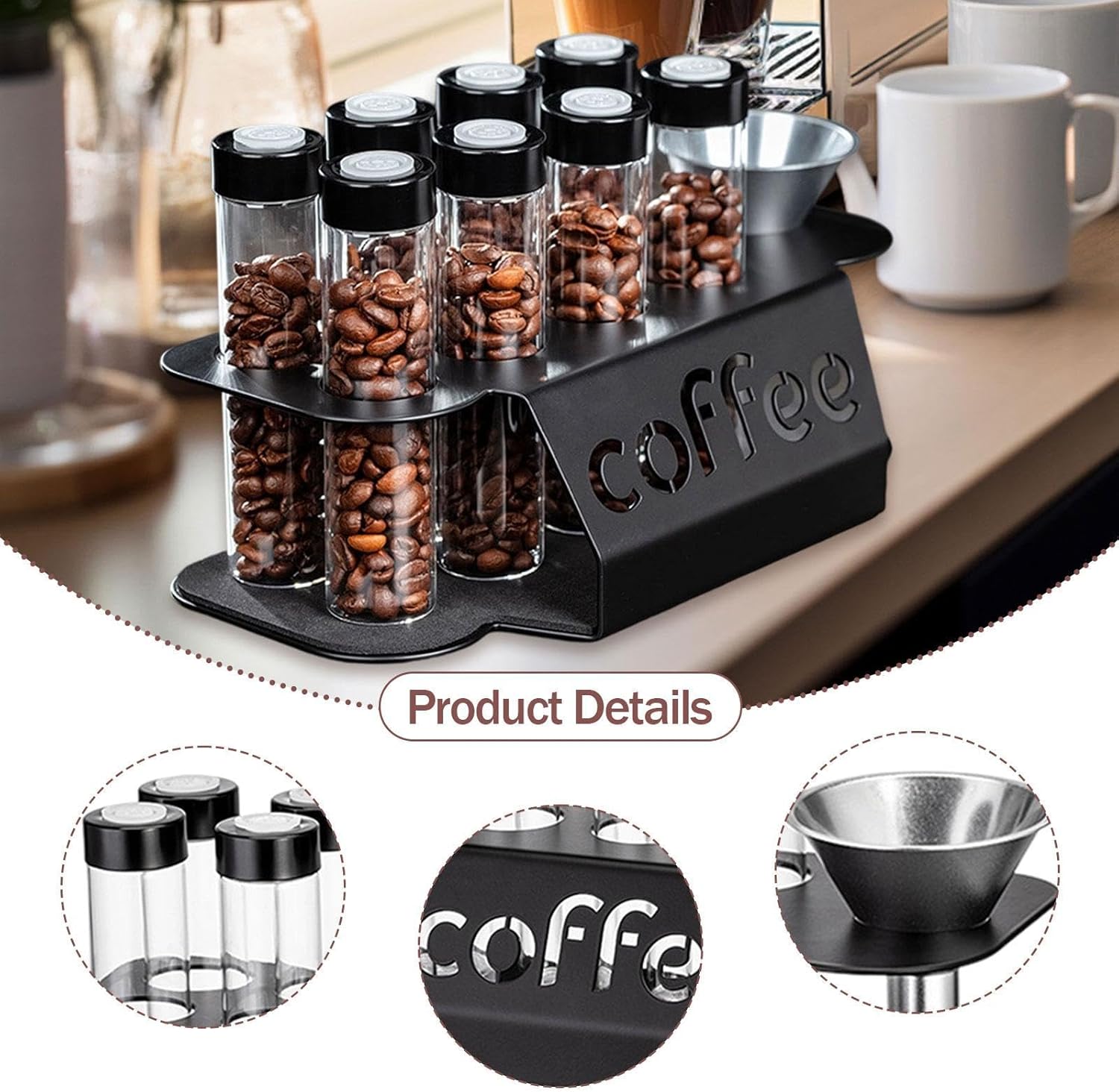 Coffee Bean Storage Containers - 8-pack Glass Jars for Storing Coffee Beans - Transparent Storage Containers