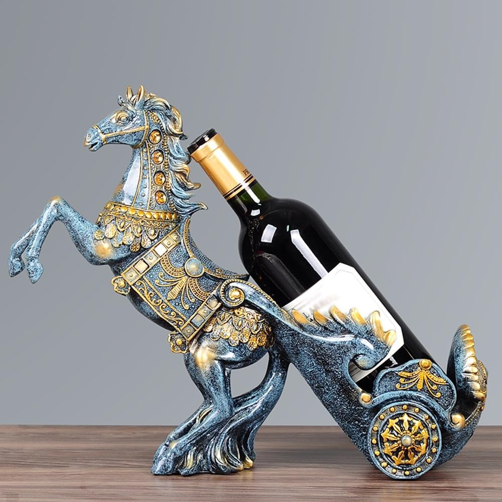 Wine rack standard - High table standard for wine accessories for one bottle - Wine rack in the shape of a resin horse - Kitchen decoration