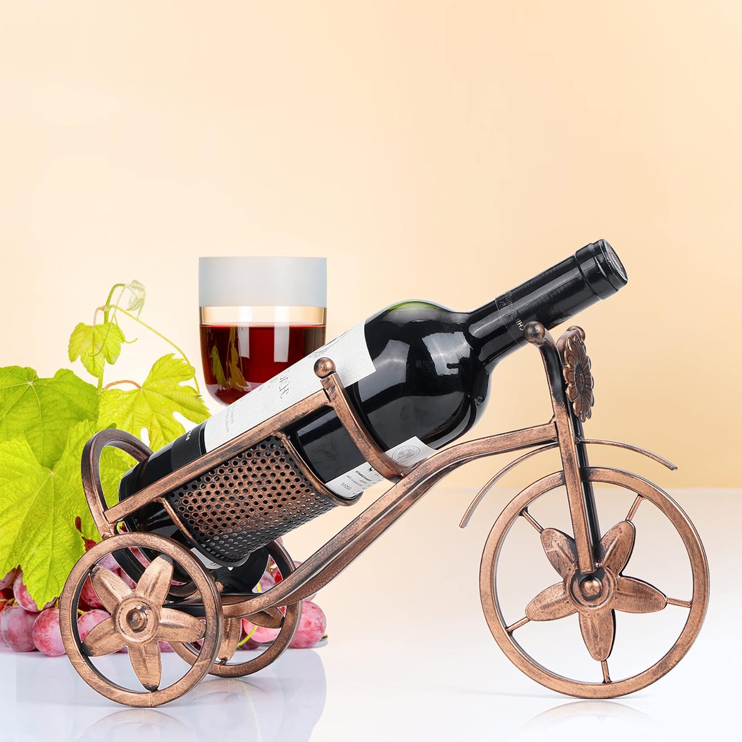 Desk wine rack - Bicycle-shaped wine rack for one bottle - Freestanding table wine rack and bottle holder - Wine gifts