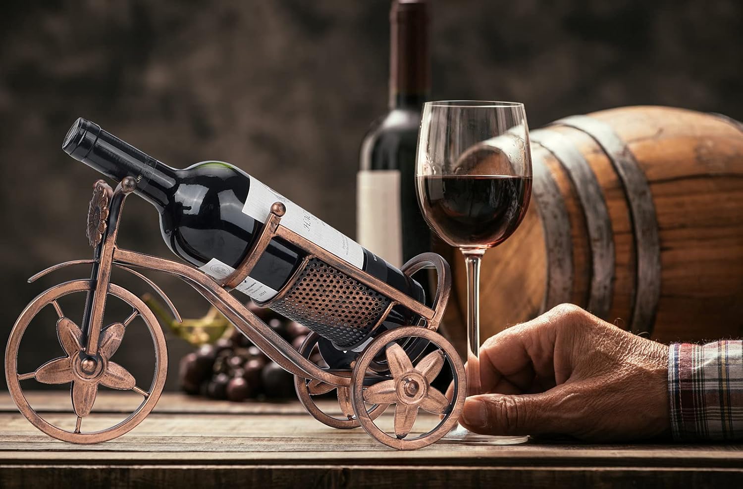 Desk wine rack - Bicycle-shaped wine rack for one bottle - Freestanding table wine rack and bottle holder - Wine gifts