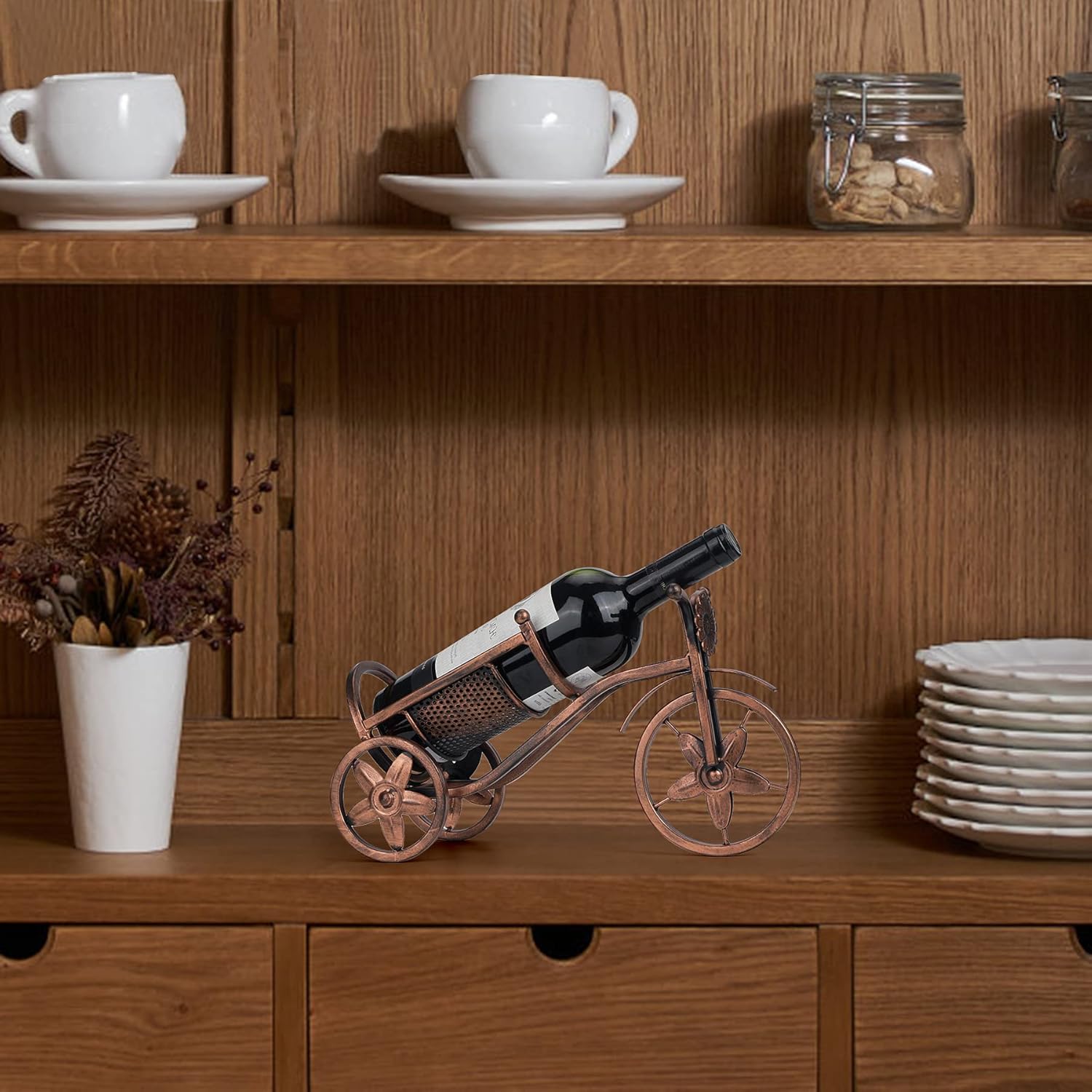 Desk wine rack - Bicycle-shaped wine rack for one bottle - Freestanding table wine rack and bottle holder - Wine gifts