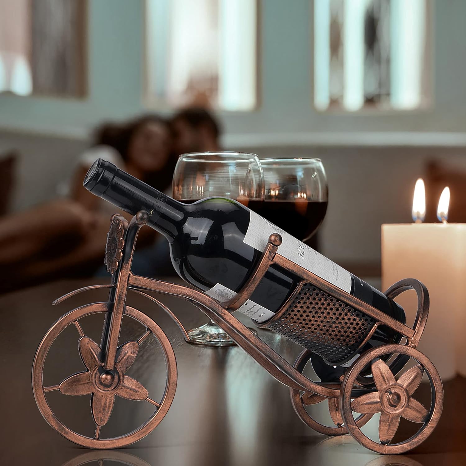Desk wine rack - Bicycle-shaped wine rack for one bottle - Freestanding table wine rack and bottle holder - Wine gifts