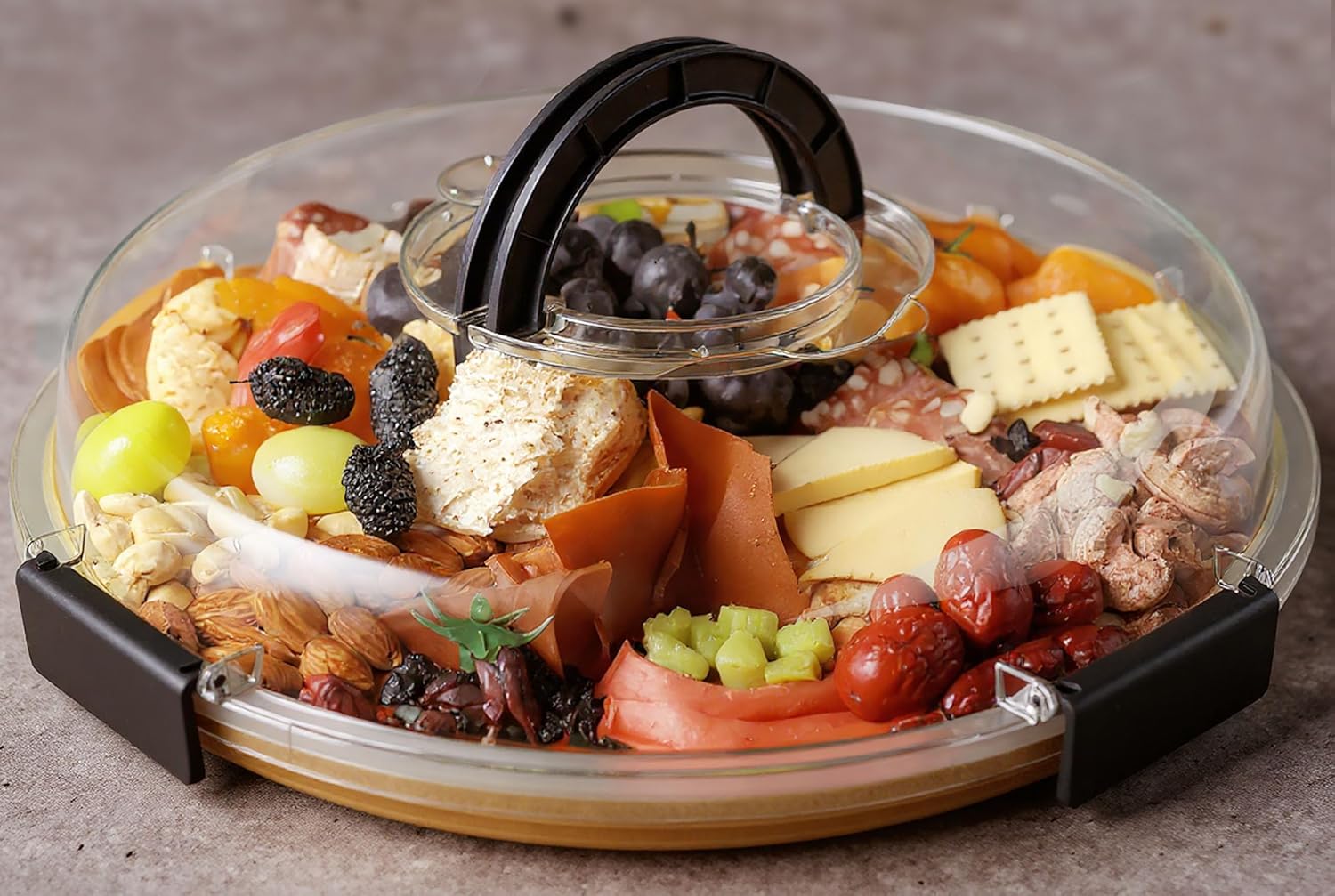Eetblad - Bamboo plate with clear lid - Dried fruit plate - Rice picnic - Portable - Deli container - Meat- Wood eco-friendly- and fruit bowl - Housewarming gift for a new home