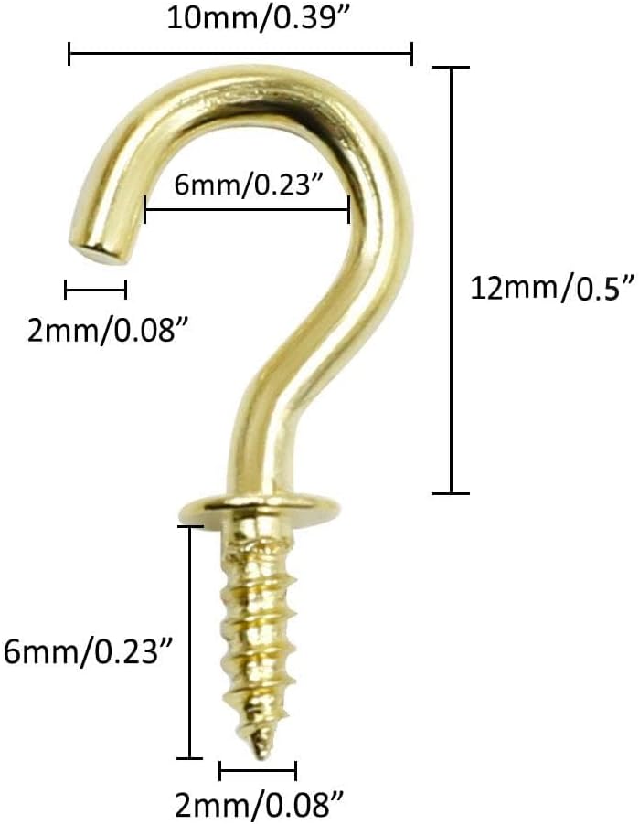 Biaungdo 200 Pcs 1/2" Gold Ceiling Hooks: Metal