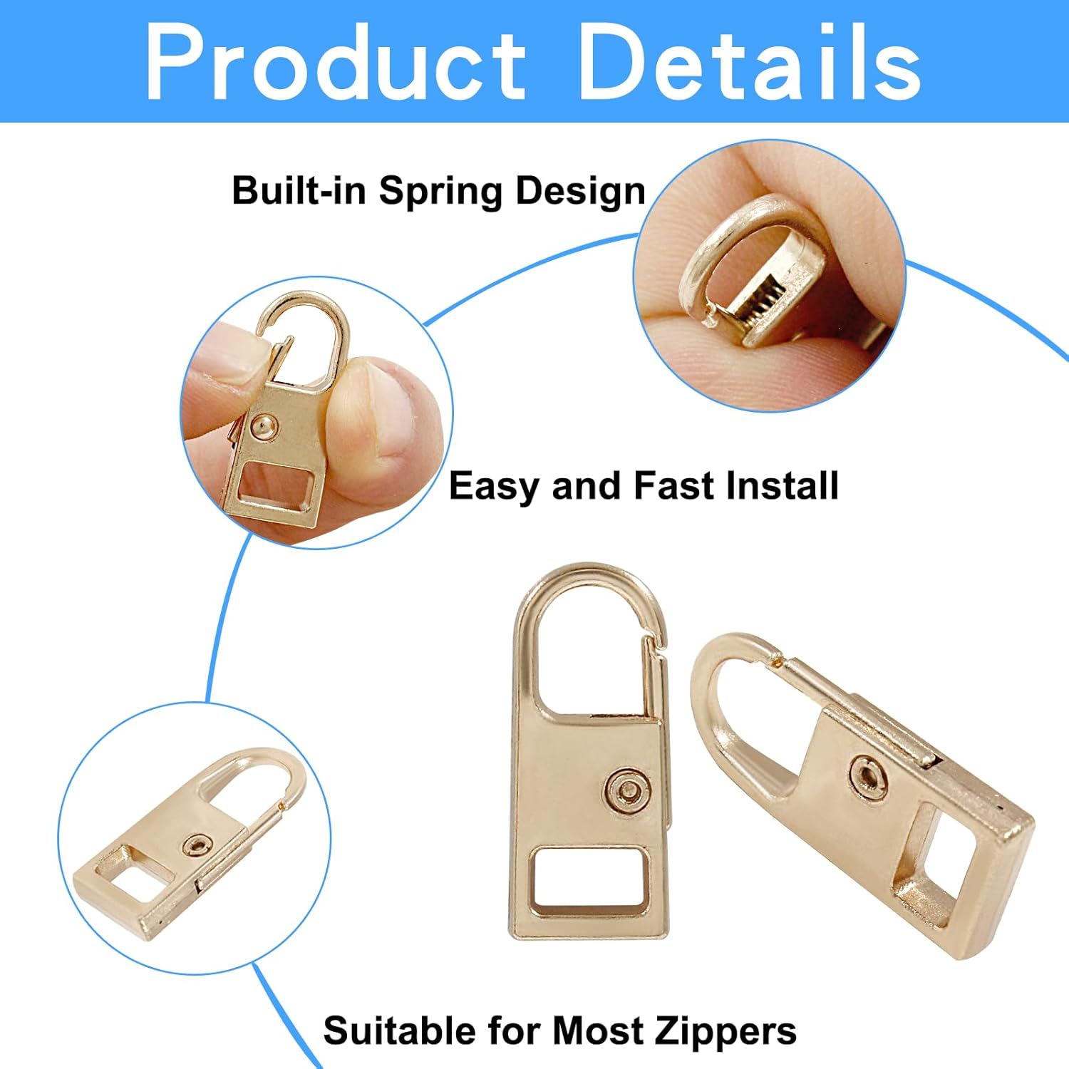 Biaungdo 6 Pcs Zipper Pull Replacement